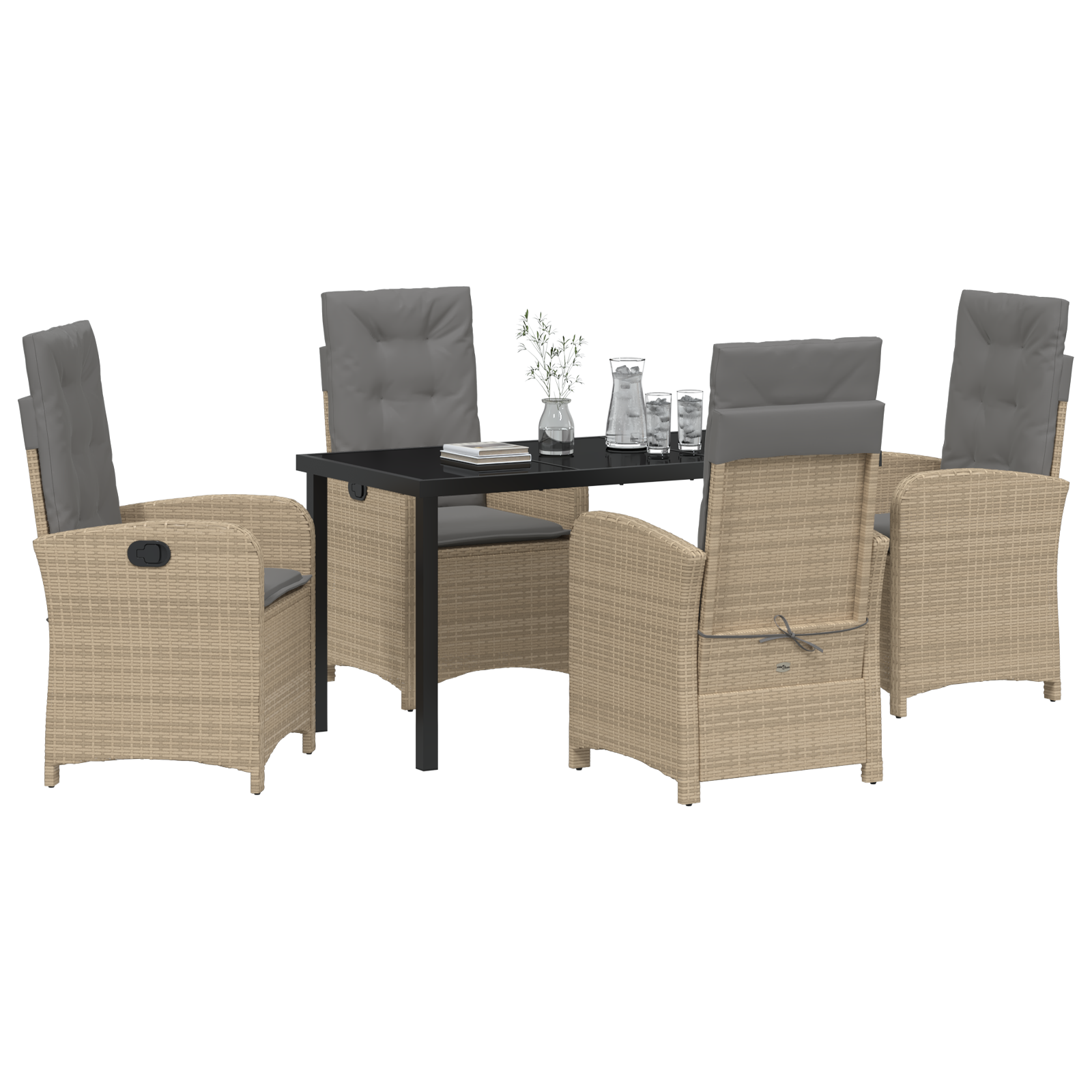 vidaXL 5-delige tuinset met kussens in beige poly rattan