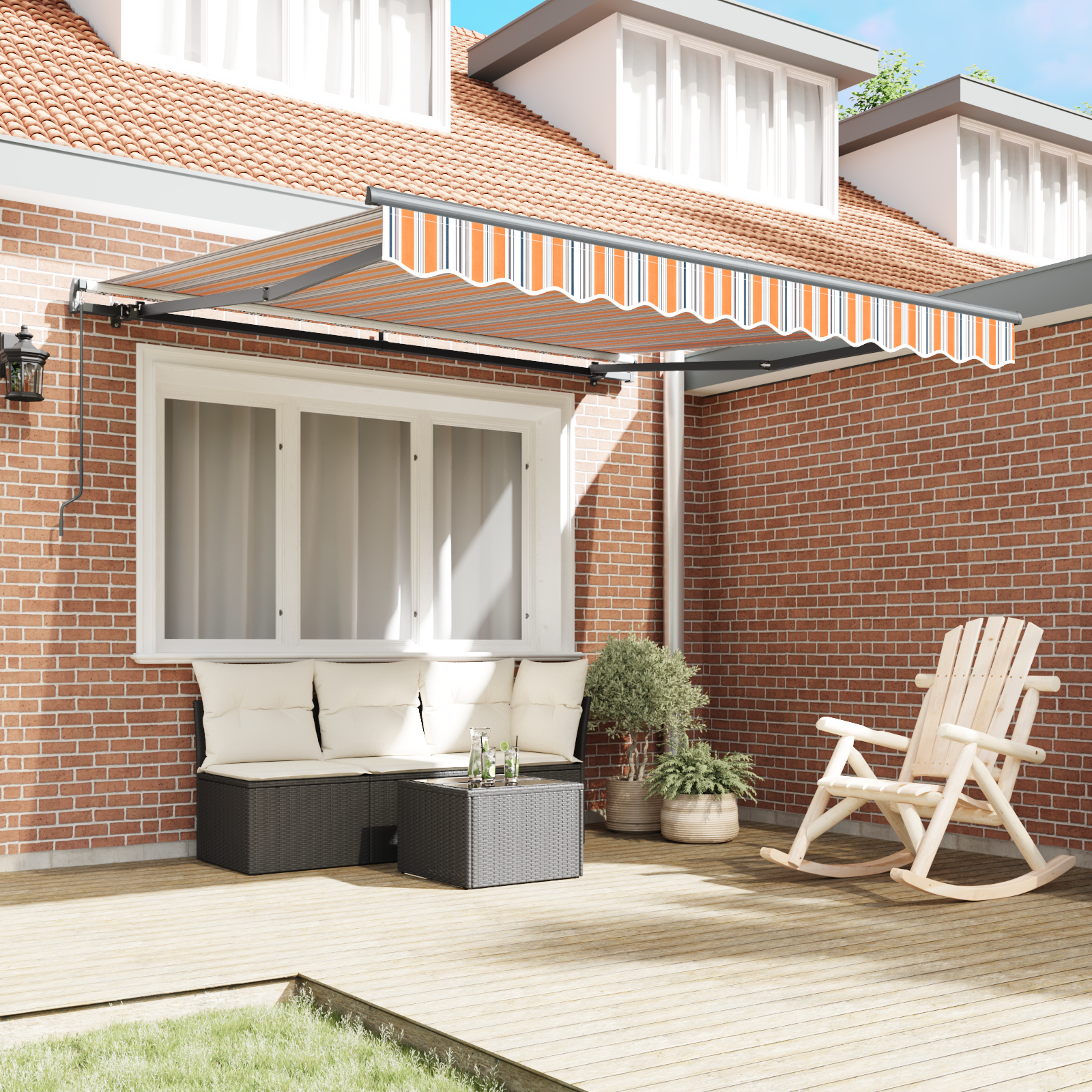 vidaXL Handmatig Uittrekbaar Zonnescherm Multicolor Streep 350 x 250 cm