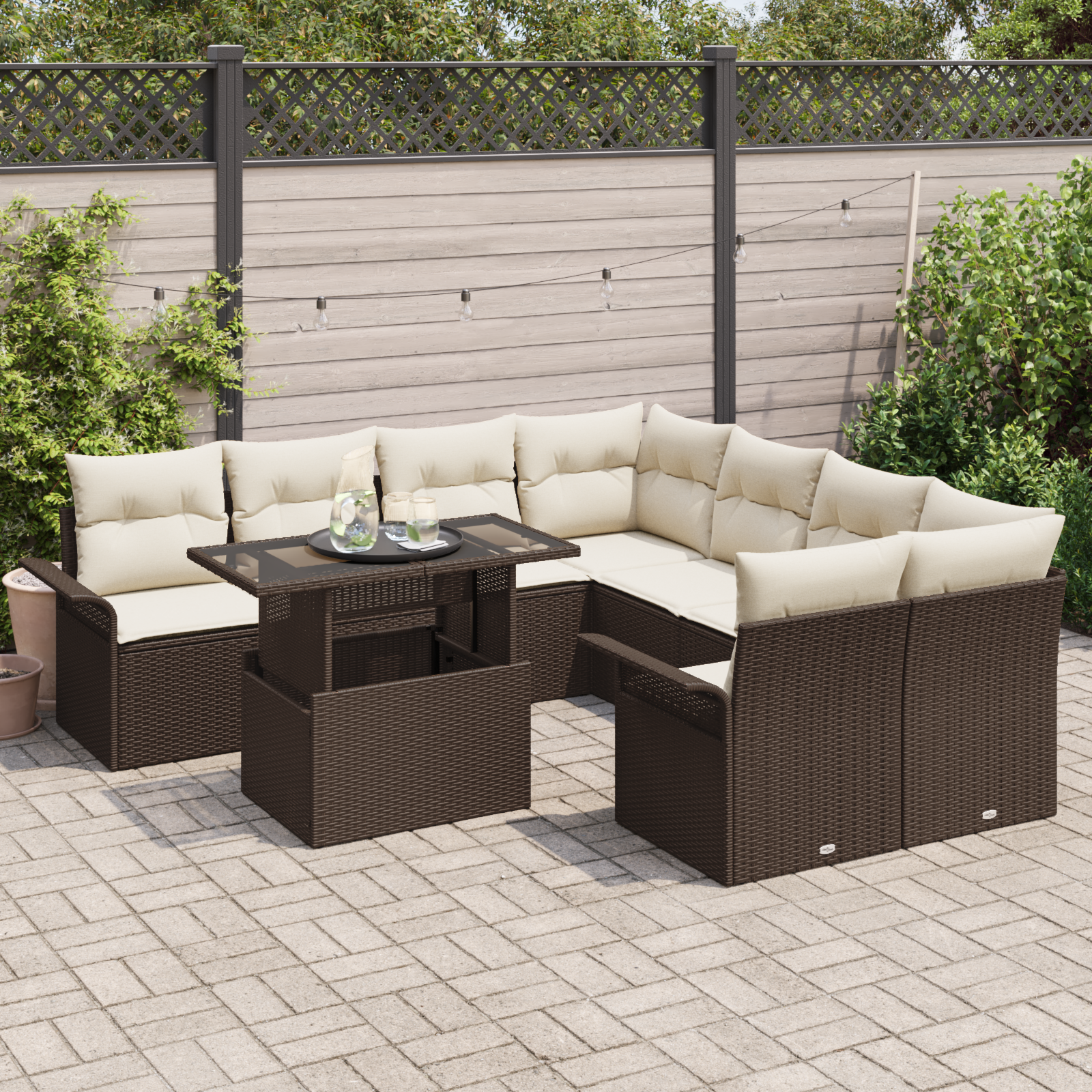 vidaXL 9-delige tuinset met kussens bruin poly rattan