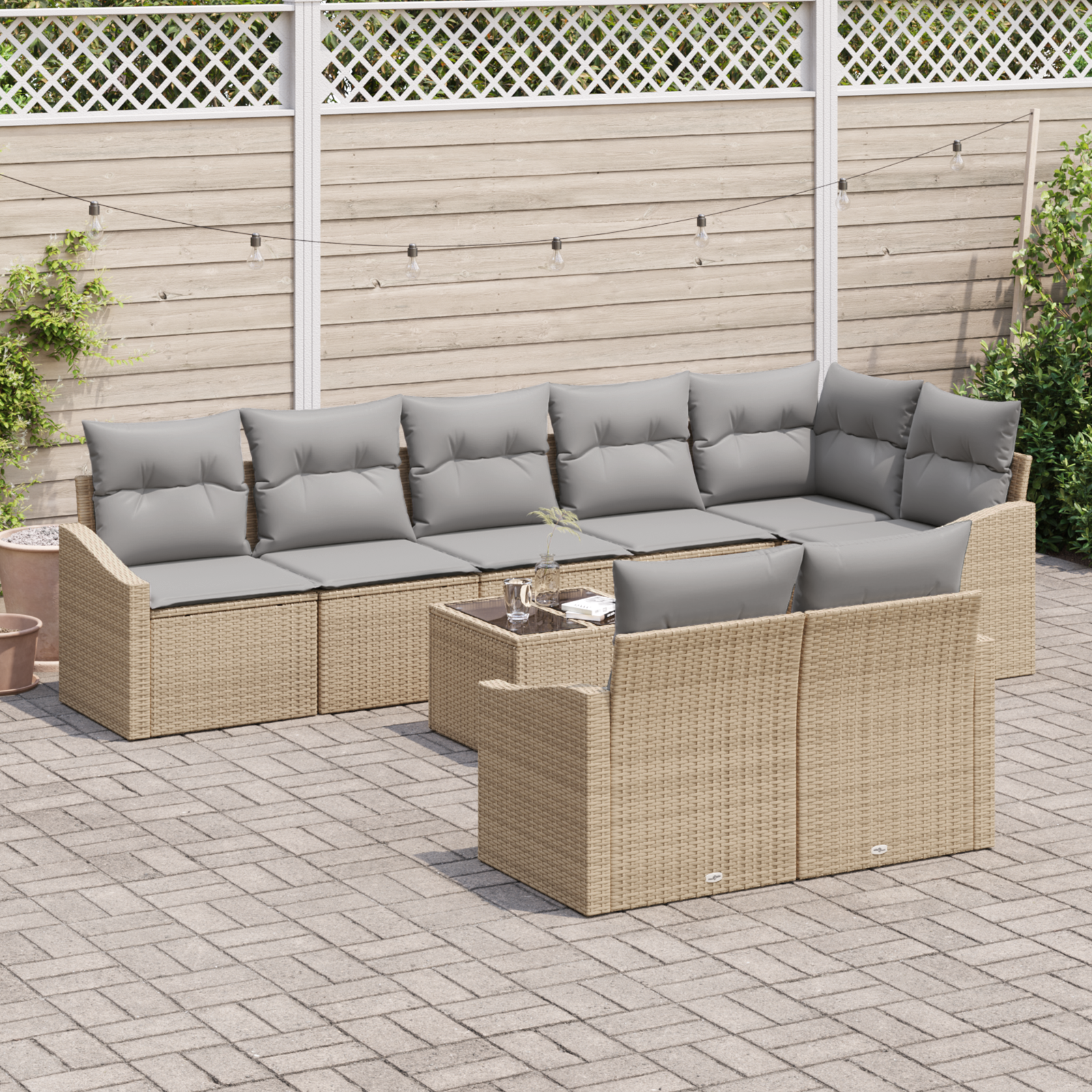 vidaXL 9-delige tuinset met kussens in zwart poly rattan