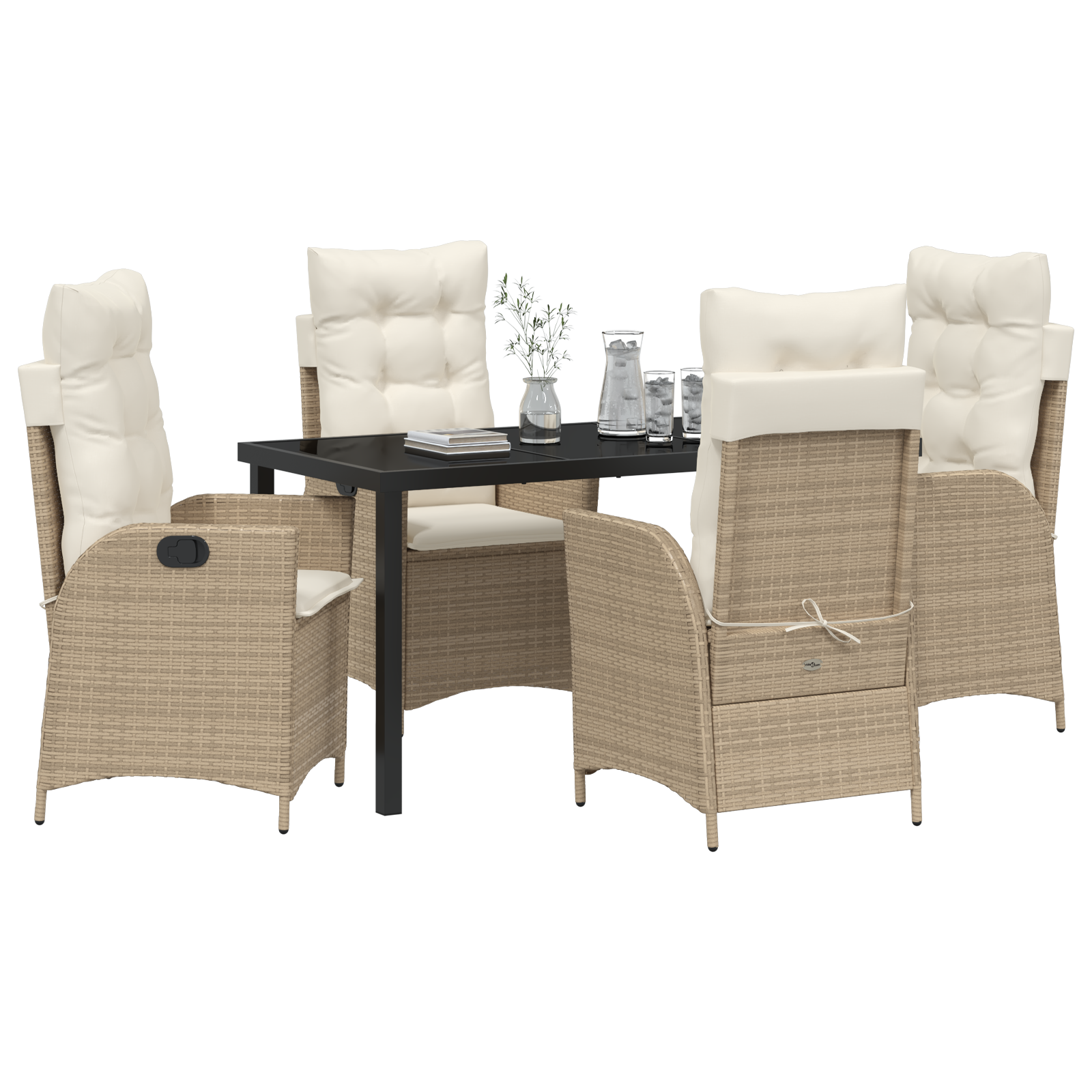 vidaXL 5-delige tuinset met kussens Beigekleurig poly rattan