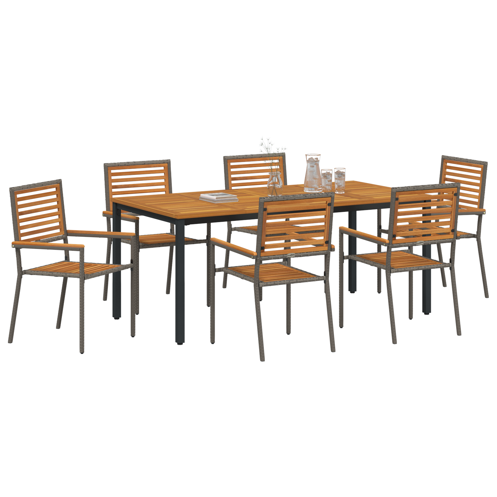 vidaXL 7-delige tuinset Grijs Poly Rattan Acacia