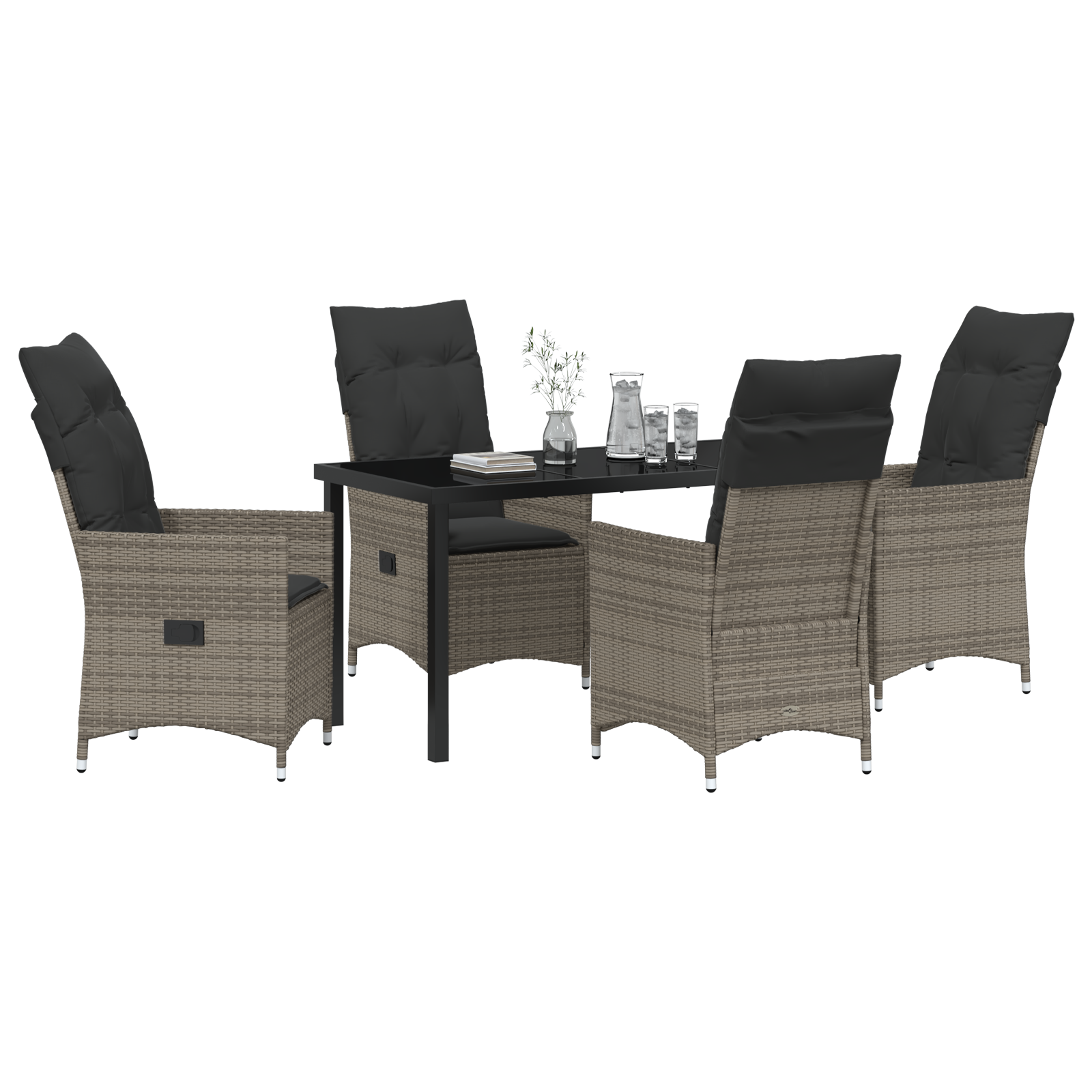 vidaXL 5-delige Tuinset met Kussens Grijs Poly Rattan