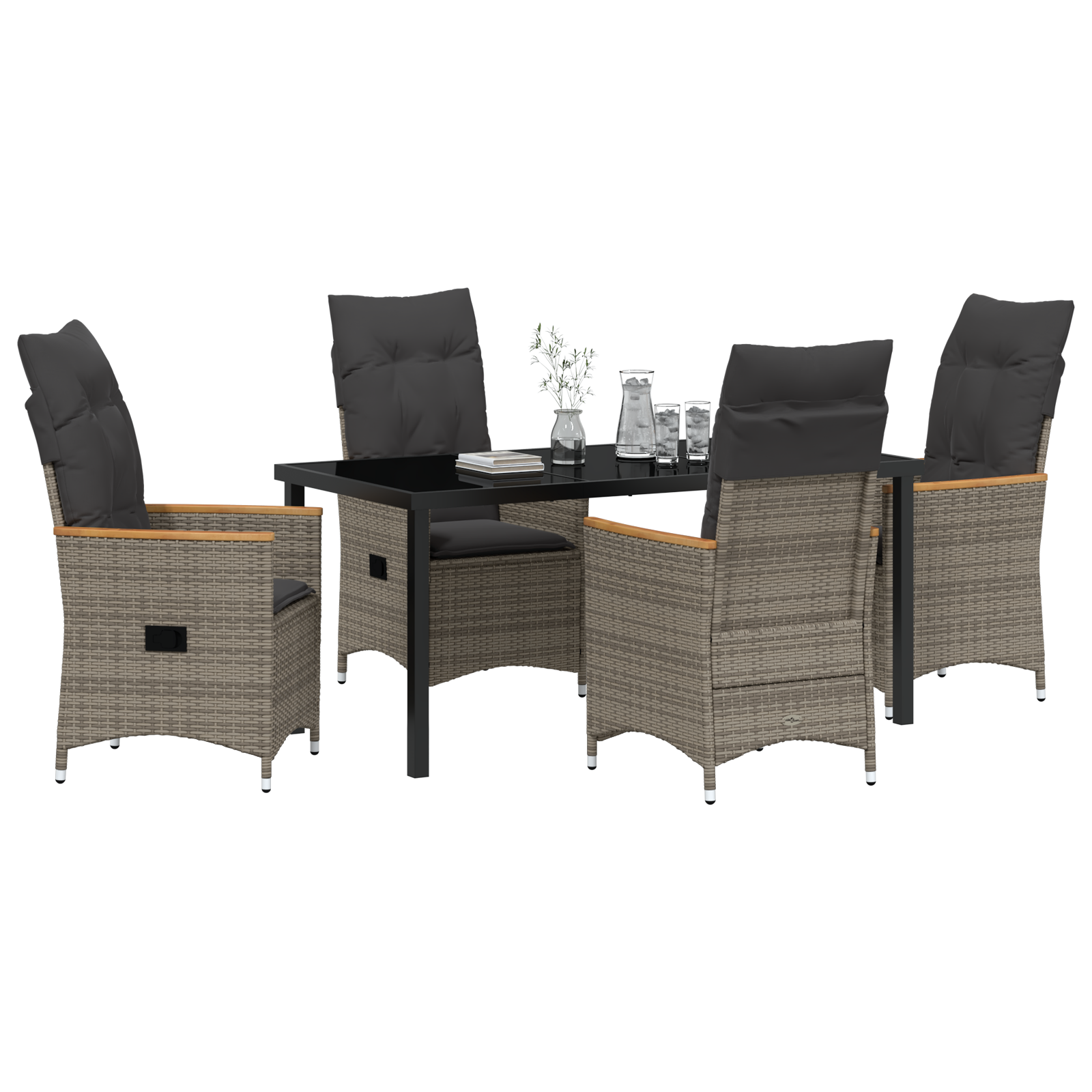 vidaXL 5-delig Tuin Eetset met Kussens Grijs Poly Rattan