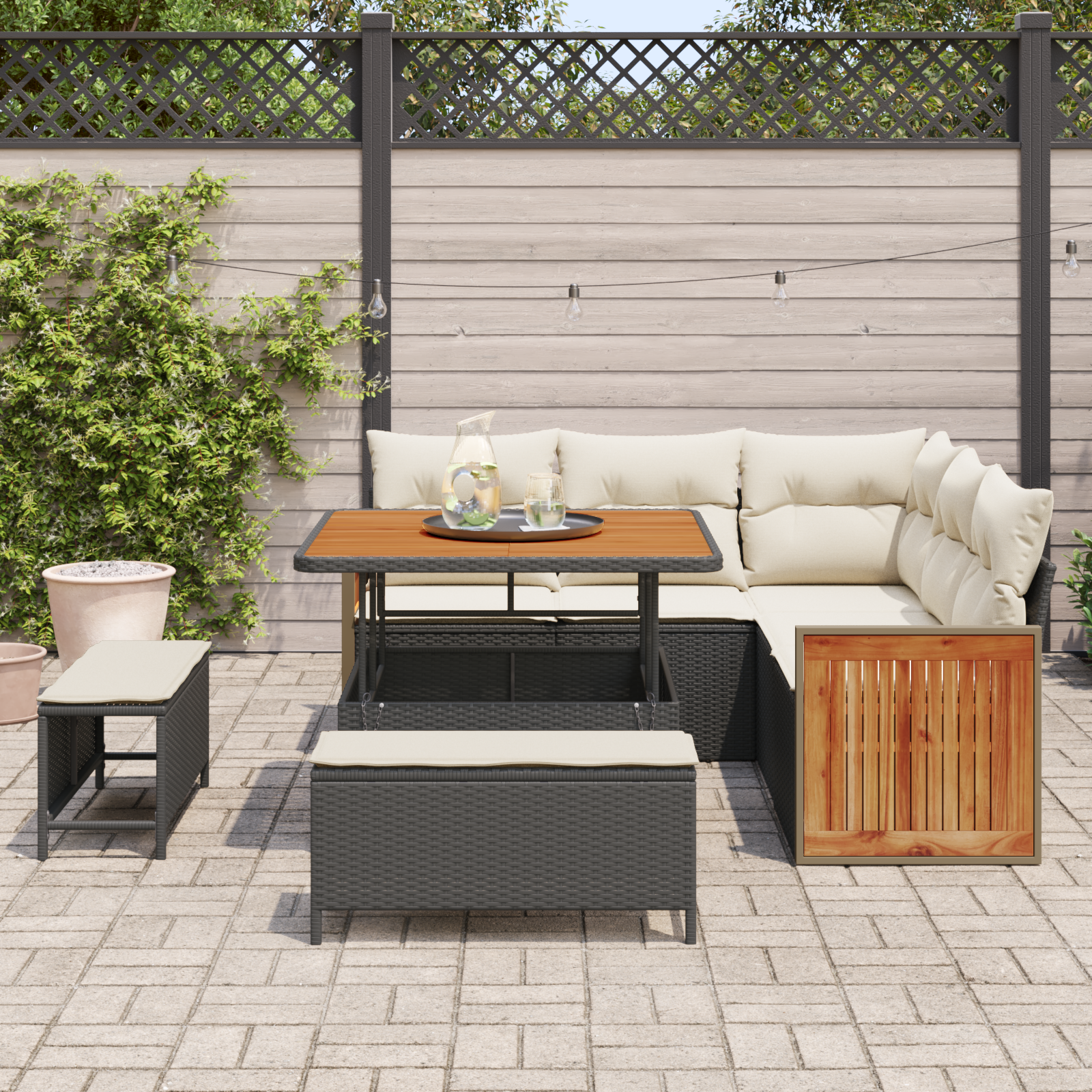 vidaXL 8-delige Tuinbankenset met kussens poly rattan acacia zwart