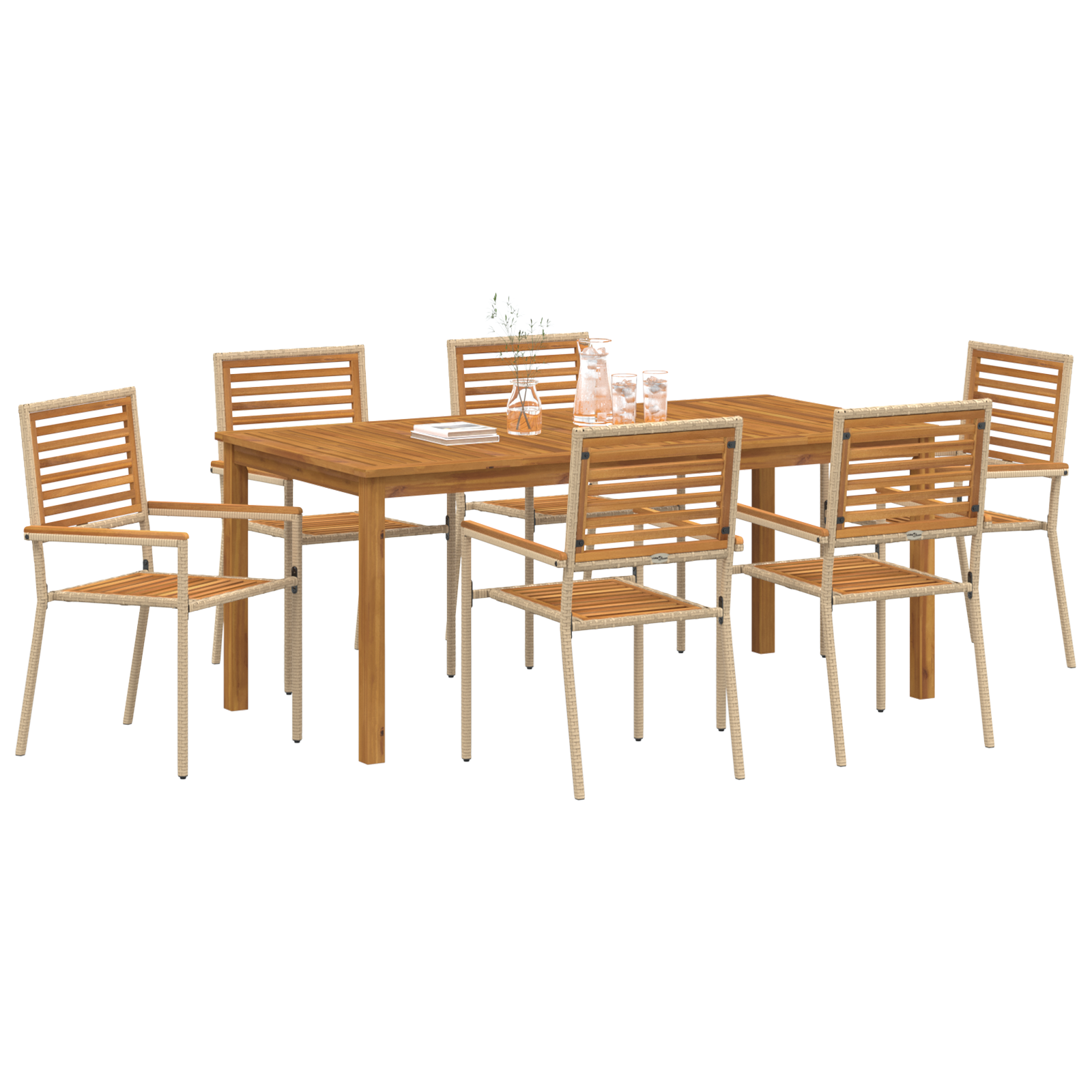 vidaXL 7-delige tuinset Beige Poly Riet Acacia