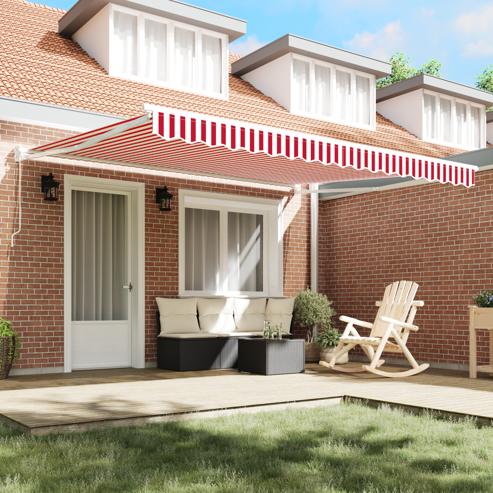 vidaXL Handmatige Uittrekbare Zonwering Rood en Witte Streep 400x300 cm