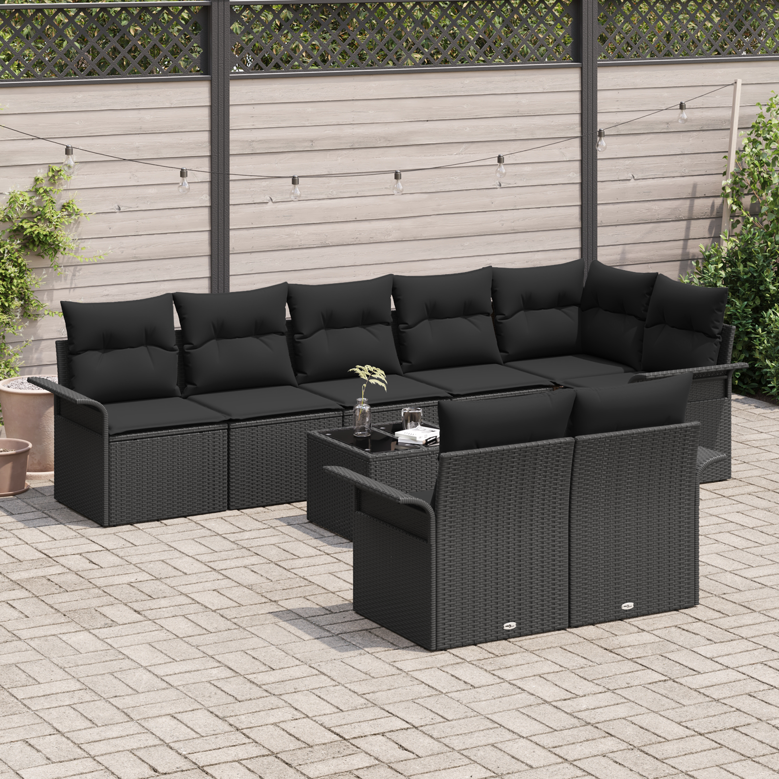 vidaXL 9-delige tuinset met kussens in beige poly rattan