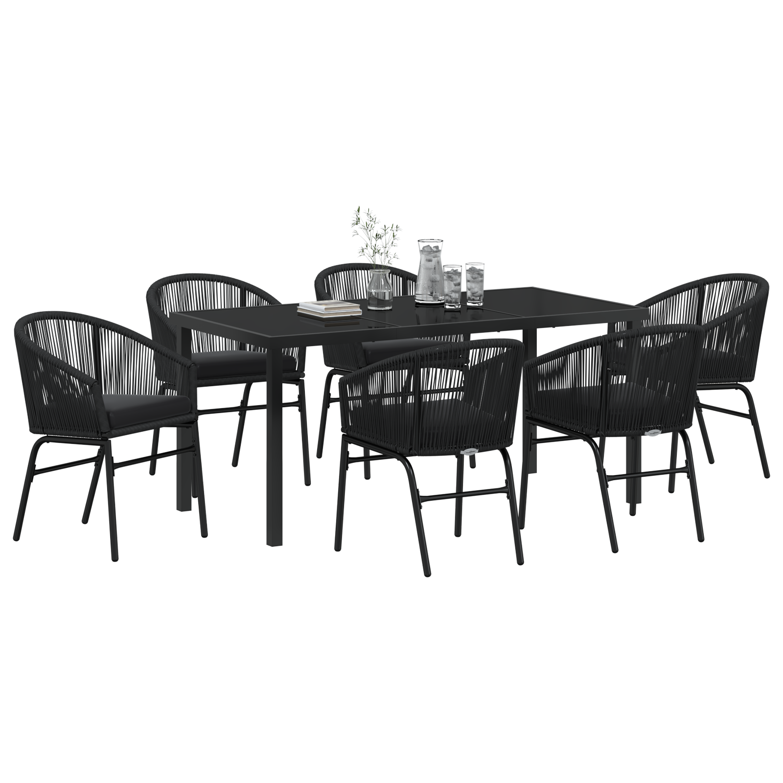 vidaXL 7 Delige Tuin Eettafel Set - Zwart Poly Rattan