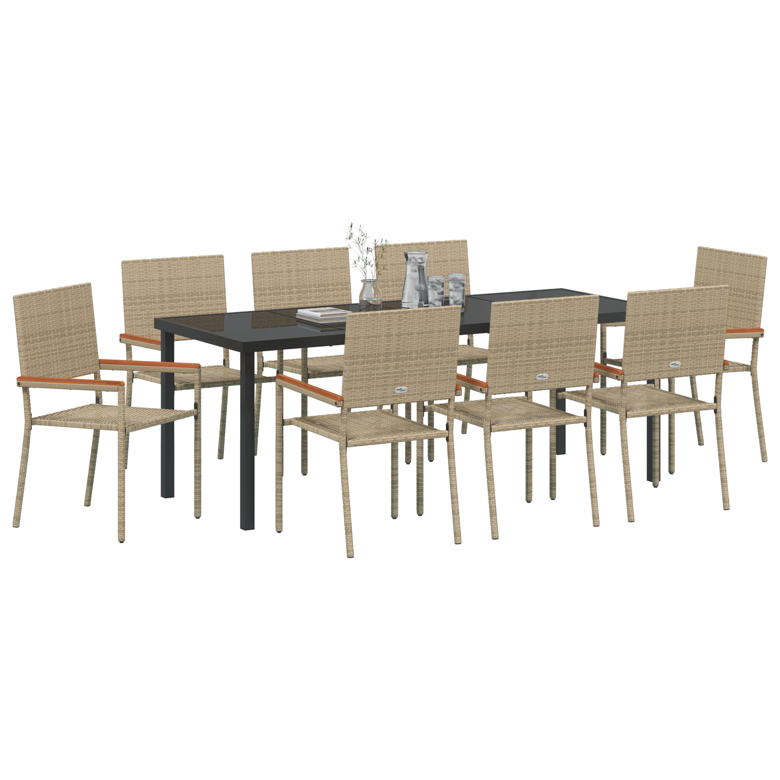 vidaXL 9-delige tuintafelset Beige Poly Rattan