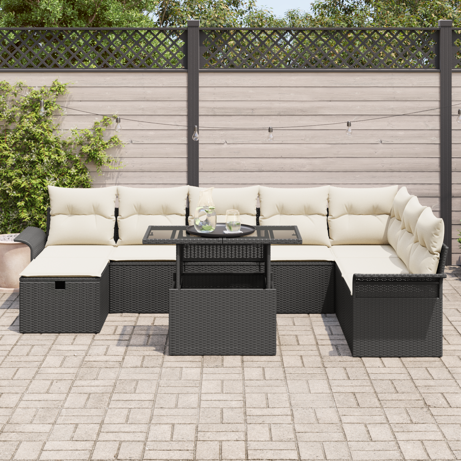 vidaXL 9-delige Tuinset met Kussens - Zwart Poly Rattan