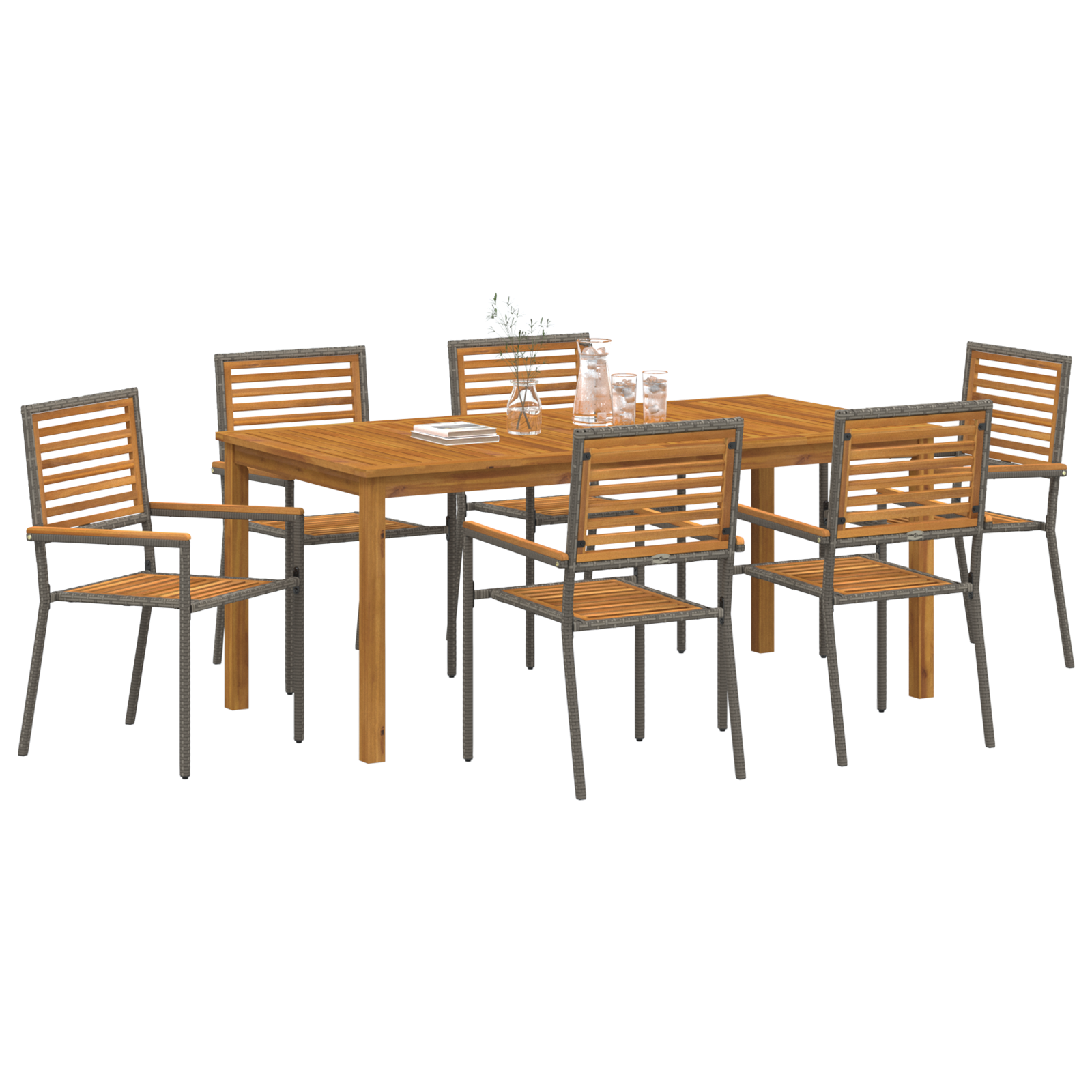 vidaXL 7-delige Tuin Eetset Grijs Poly Rattan Acacia