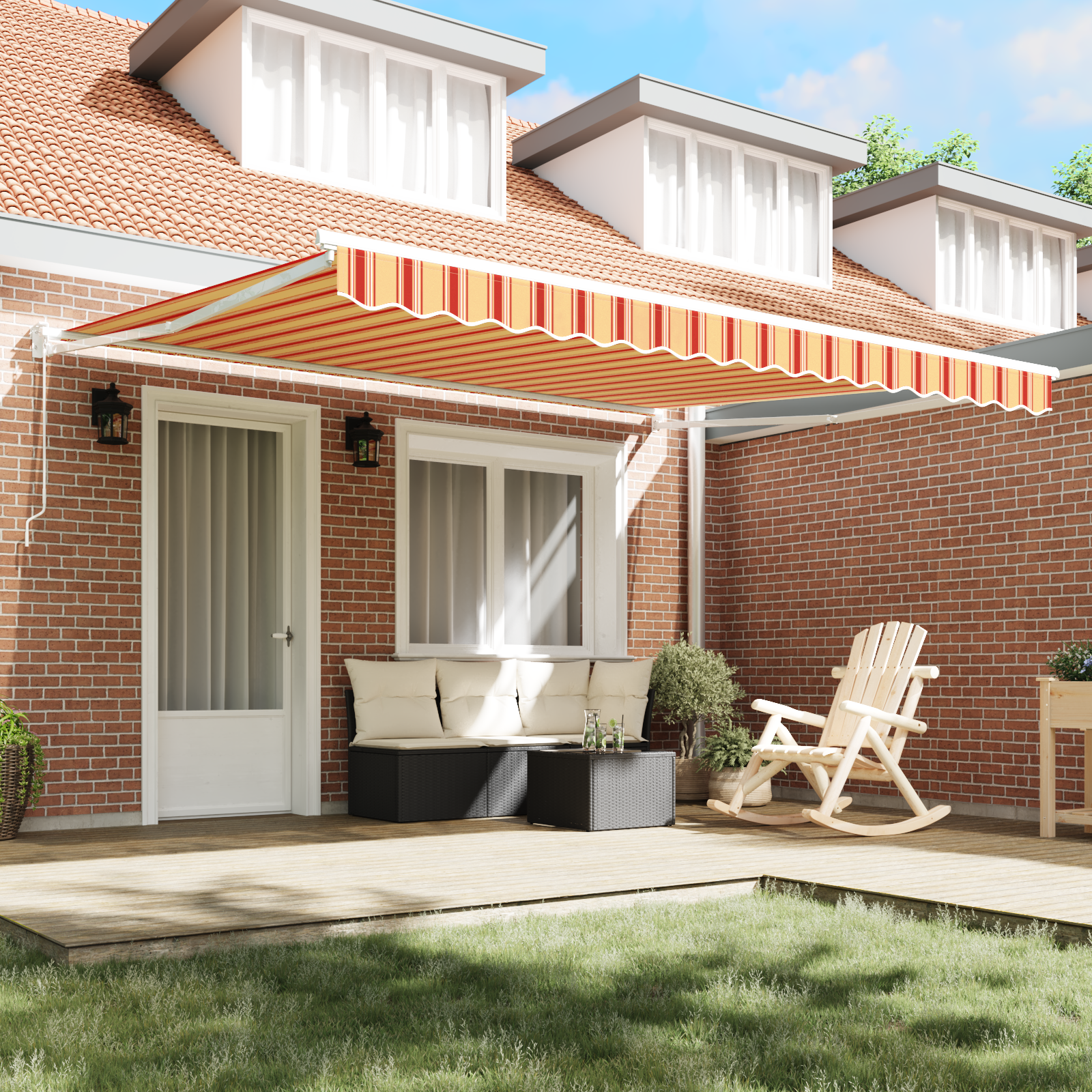 vidaXL Handbediende Uitschuifbare Zonneluifel Geel en Oranje 400x300 cm