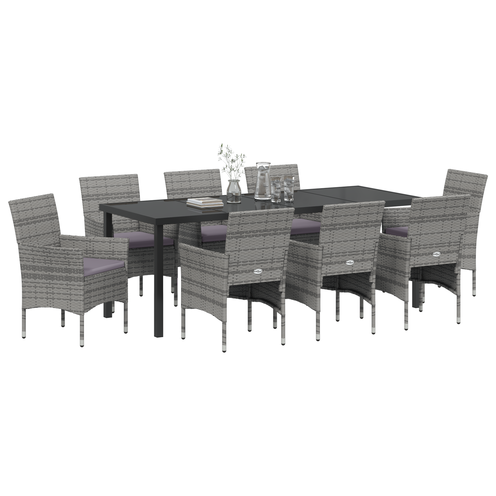 vidaXL 9-delige tuinset Eetset Grijs Poly Rattan
