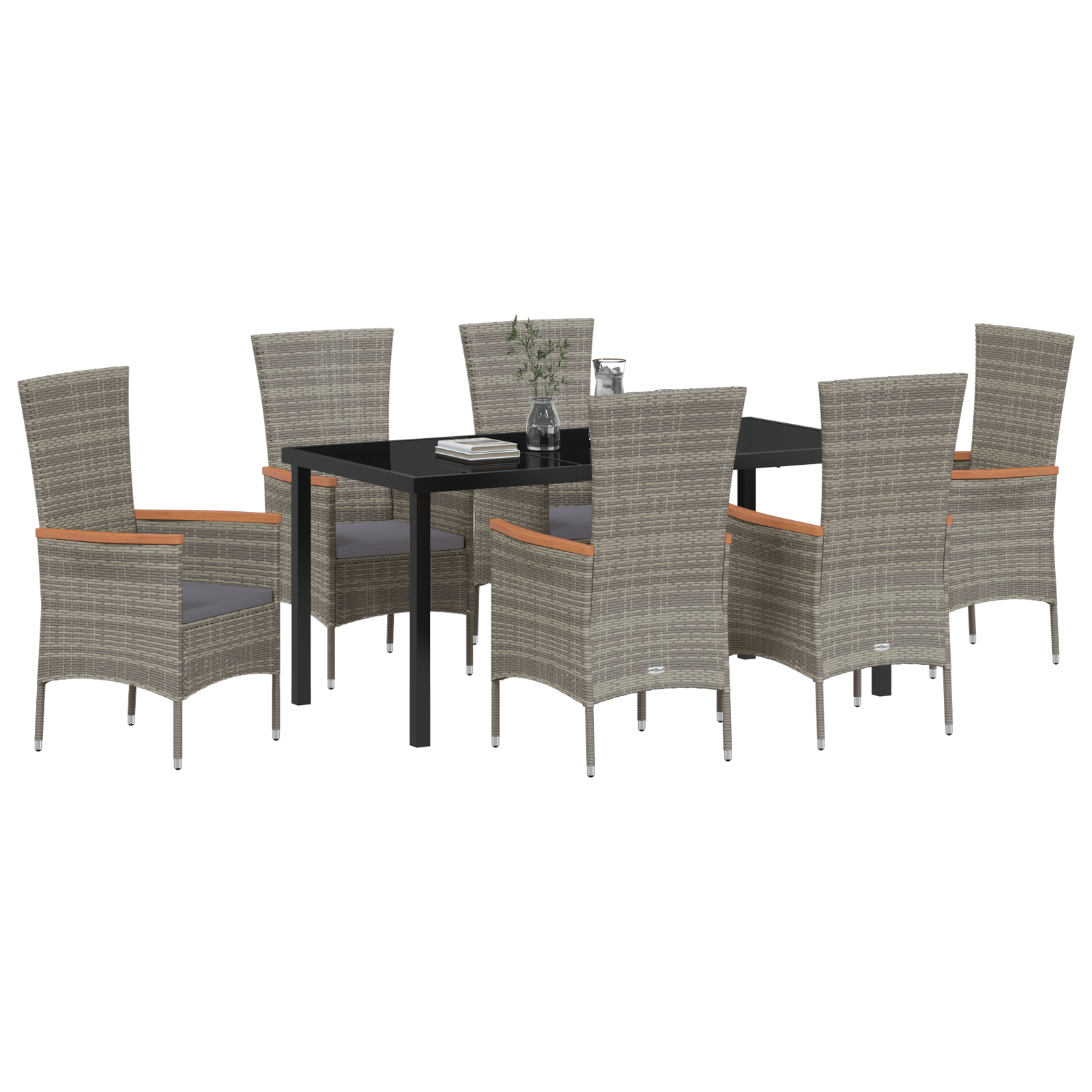 vidaXL 7-delige tuinset met kussens grijs poly rattan