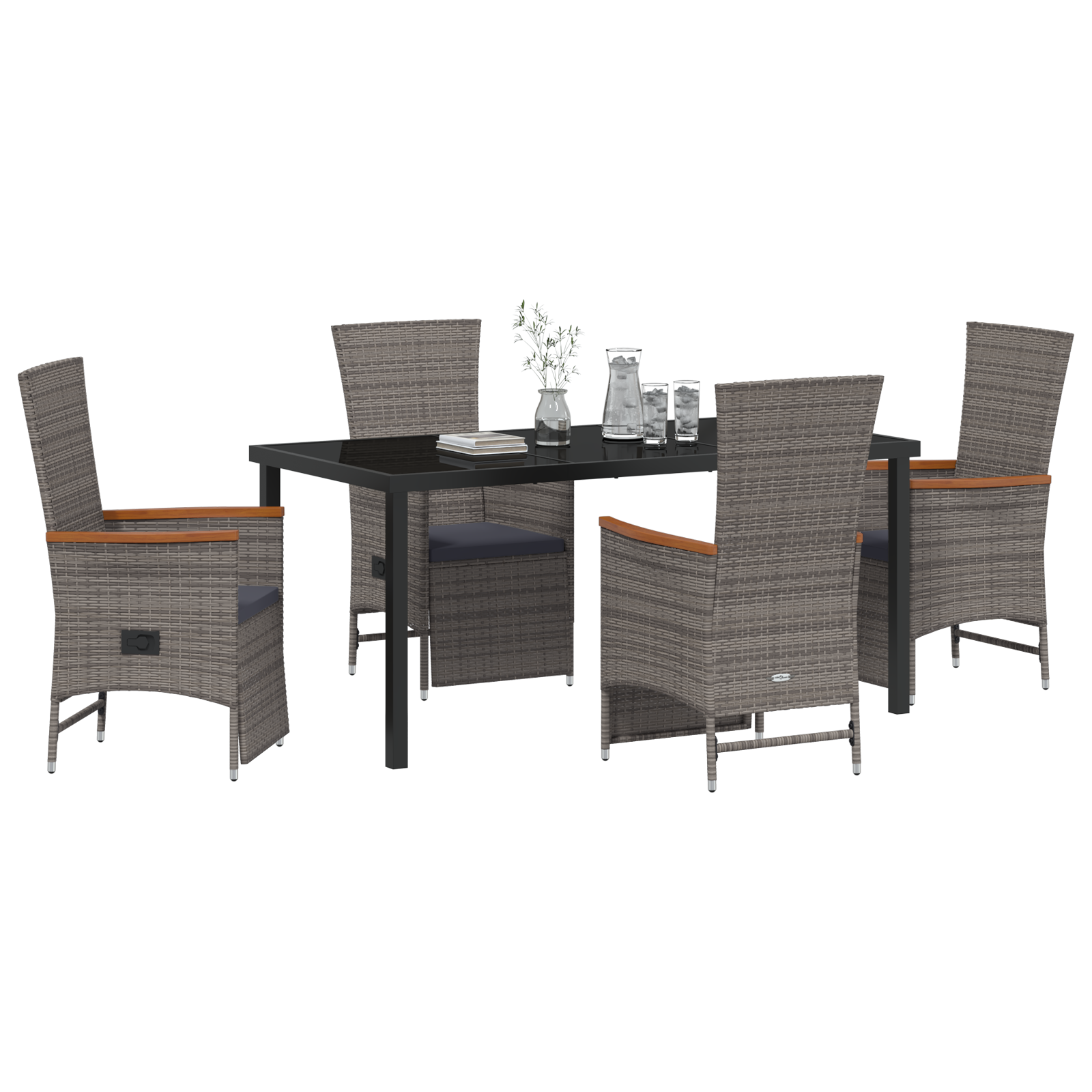 vidaXL 5-delige tuinset met kussens Grijs Poly Rattan