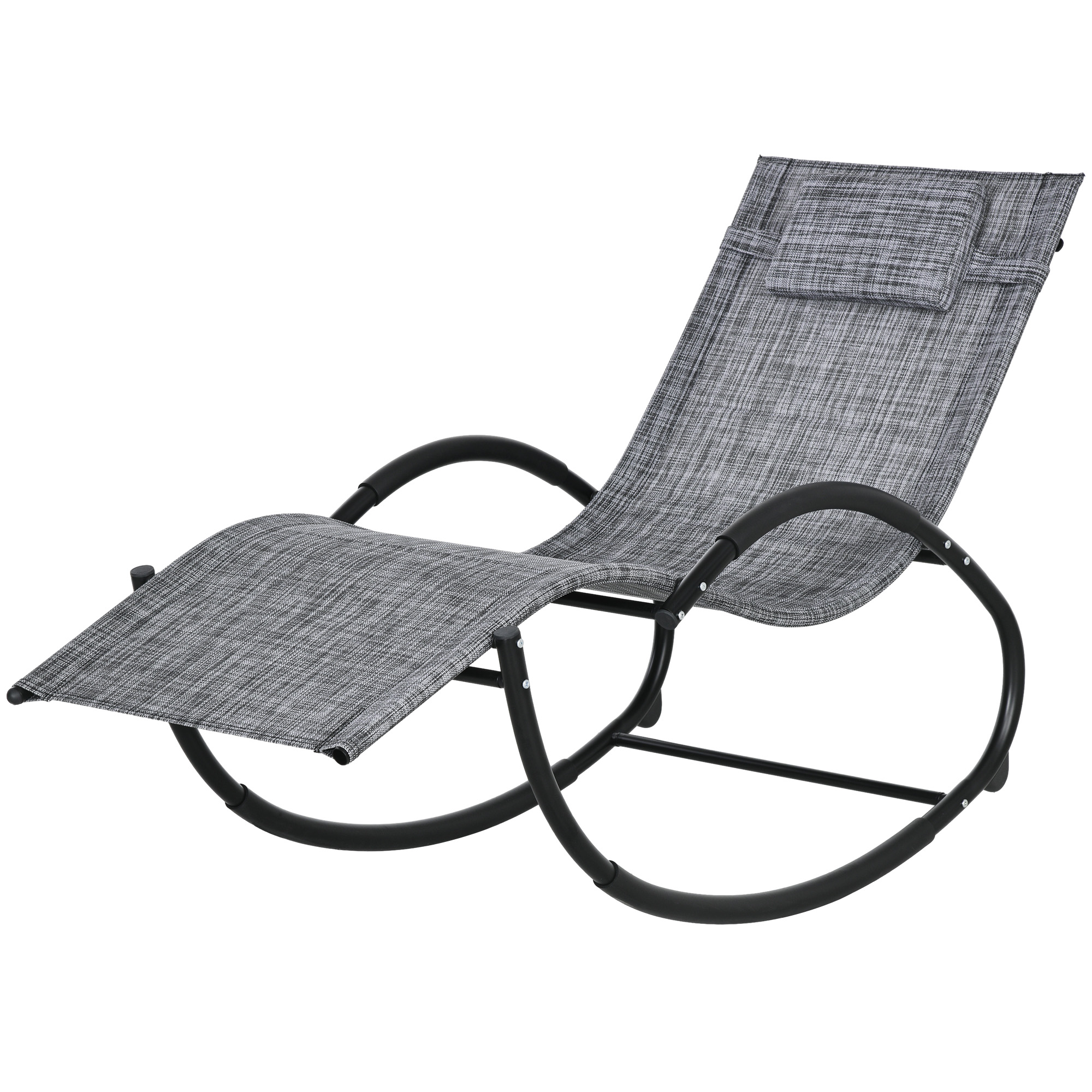 Outsunny schommelstoel, comfortabele tuinstoel, verstelbare ligstoel met hoofdsteun, weerbestendig, 155 x 61 x 88 cm, grijs | Aosom.nl