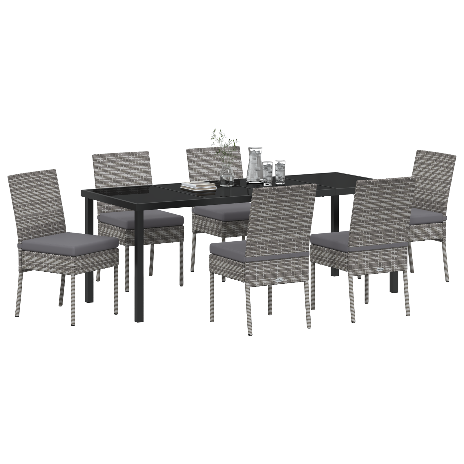 vidaXL 7-delige Tuin Eettafelset Grijs Poly Rattan