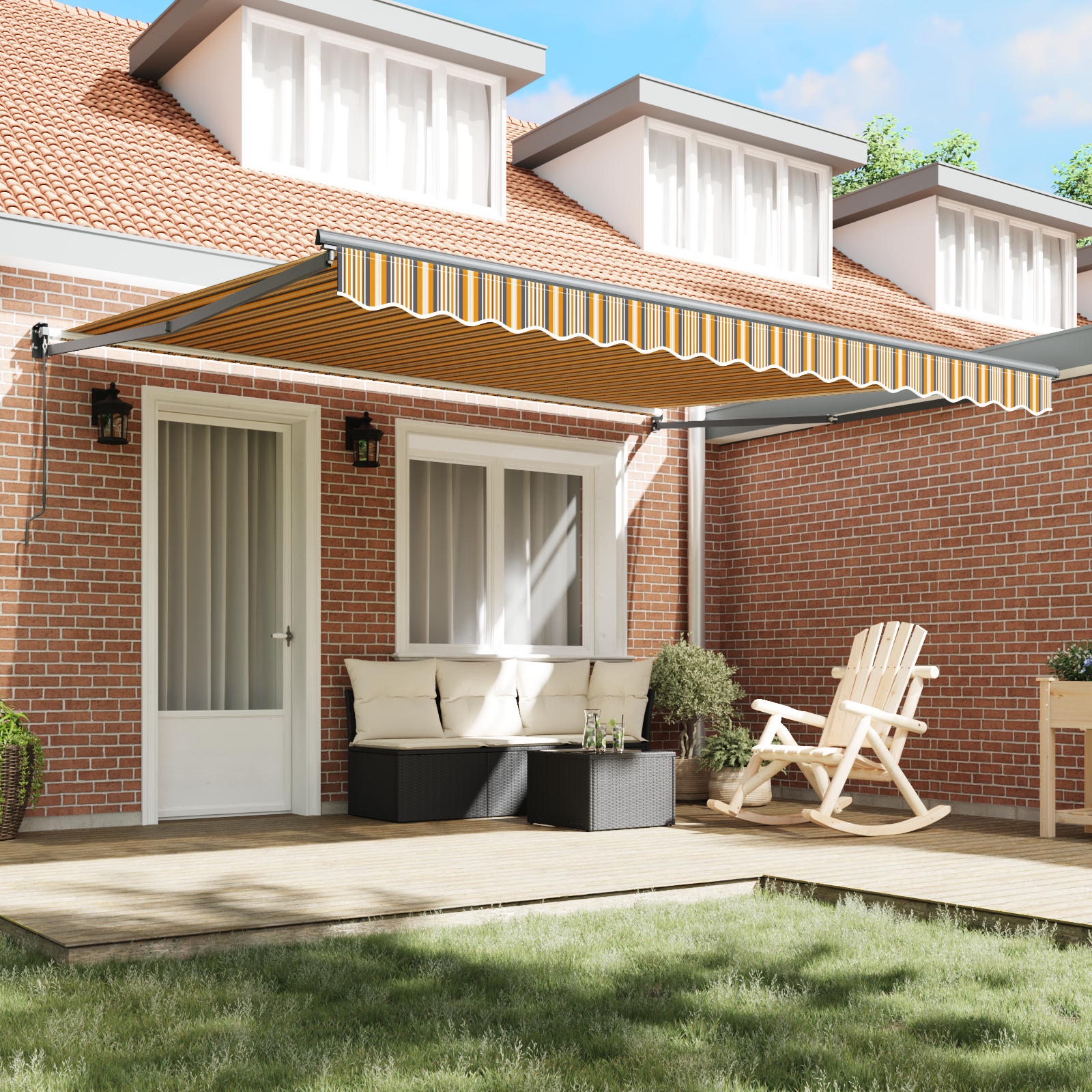 vidaXL Handmatige Uittrekbare Luifel Multikleur Gestreept 400x300 cm