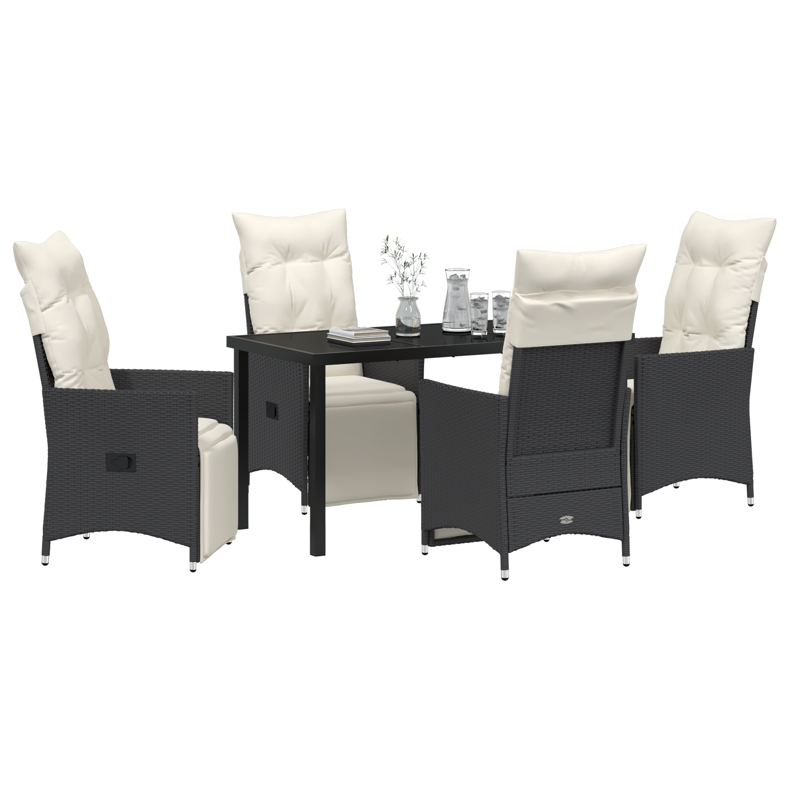 vidaXL 5-delige eetset voor in de tuin met kussens in zwart poly rattan