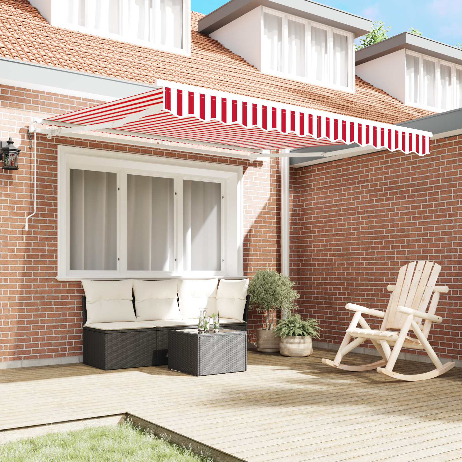 vidaXL Automatische Inklapbare Luifel Rood en Wit 300x250 cm