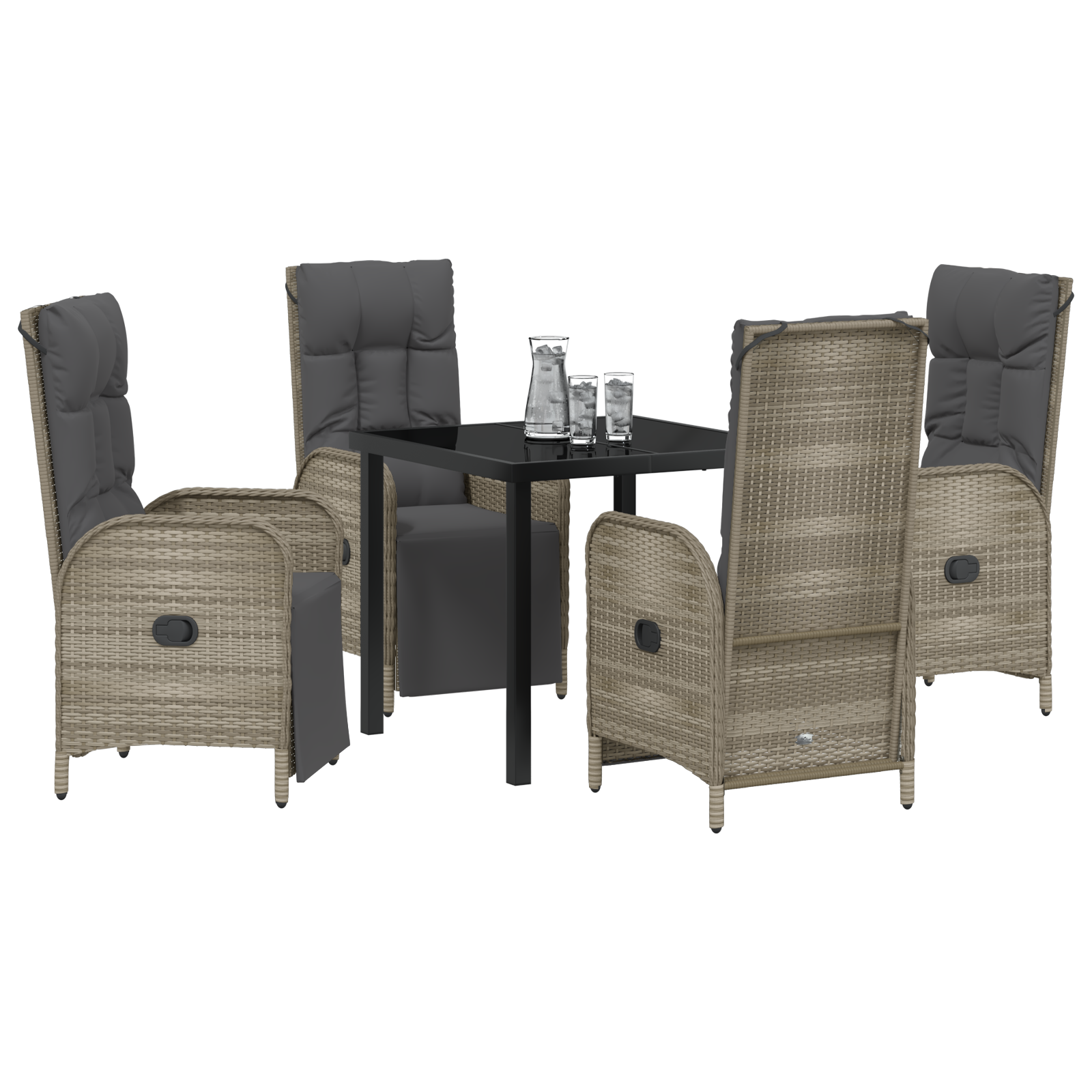 vidaXL 5-delige tuinset met kussens, grijs poly rattan