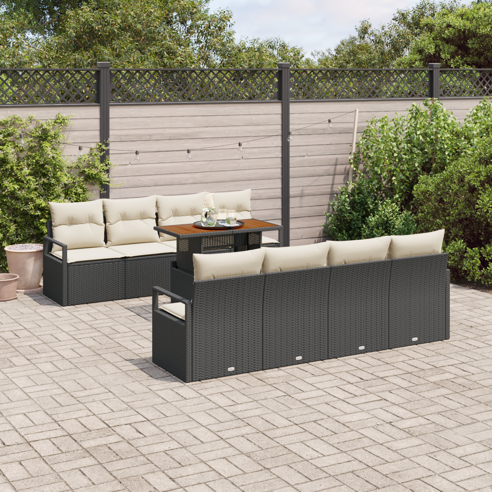 vidaXL 9-delige ligbedden set met kussens zwart poly rattan
