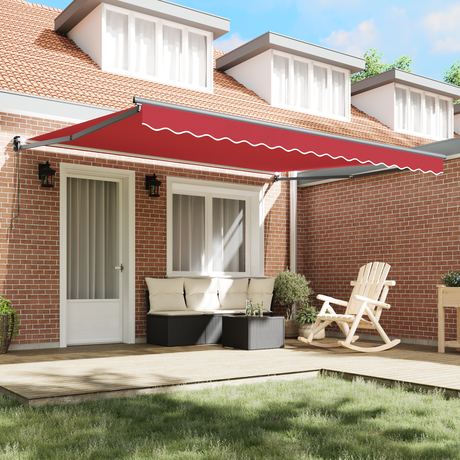 vidaXL Handmatige Uittrekbare Zonnewering Rood 400x300 cm