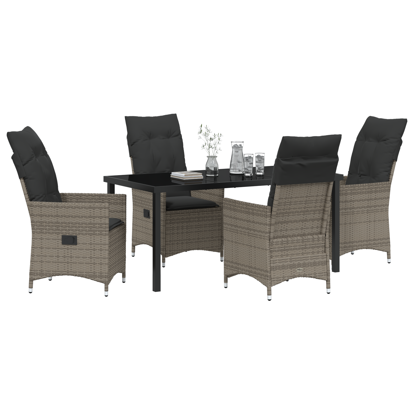 vidaXL 5-delige tuinset met kussens in het grijs van poly rattan