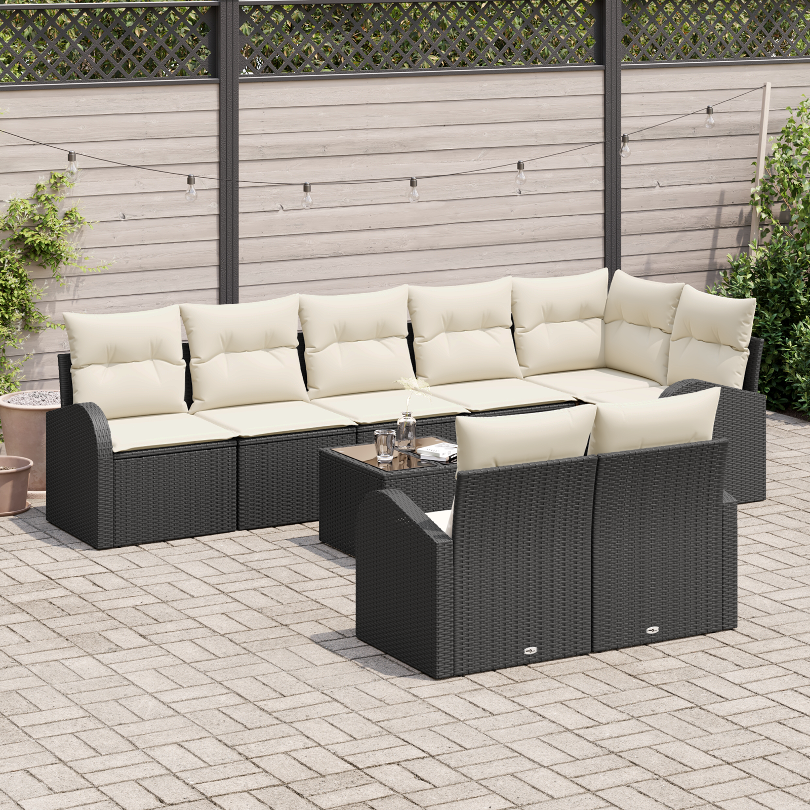vidaXL 8-delige Tuinbankenset met kussens poly rattan bruin