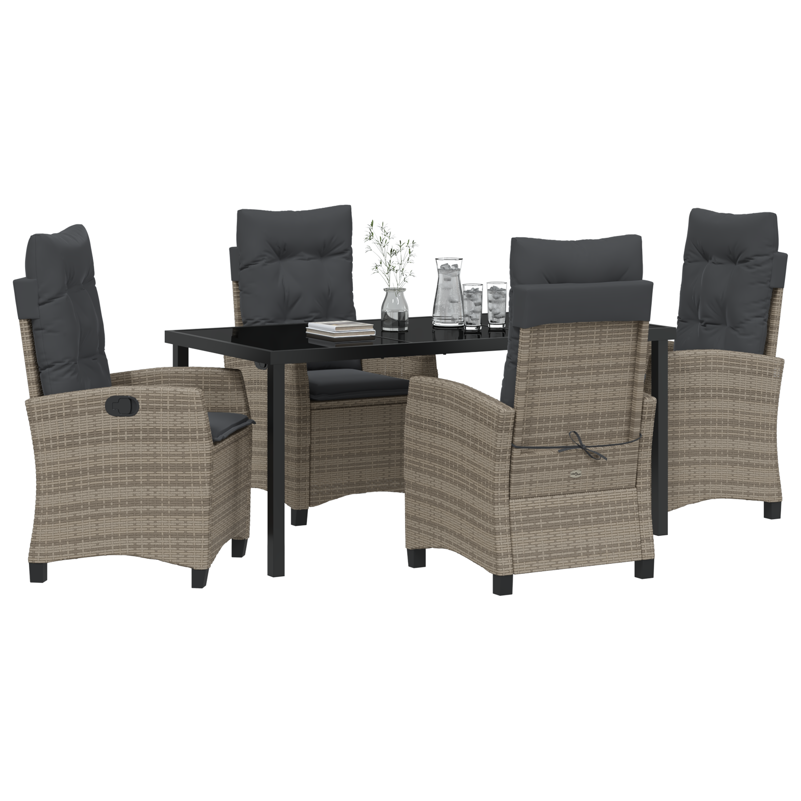 vidaXL 5-Persoons Tuinset met Kussens - Grijs Poly Rattan