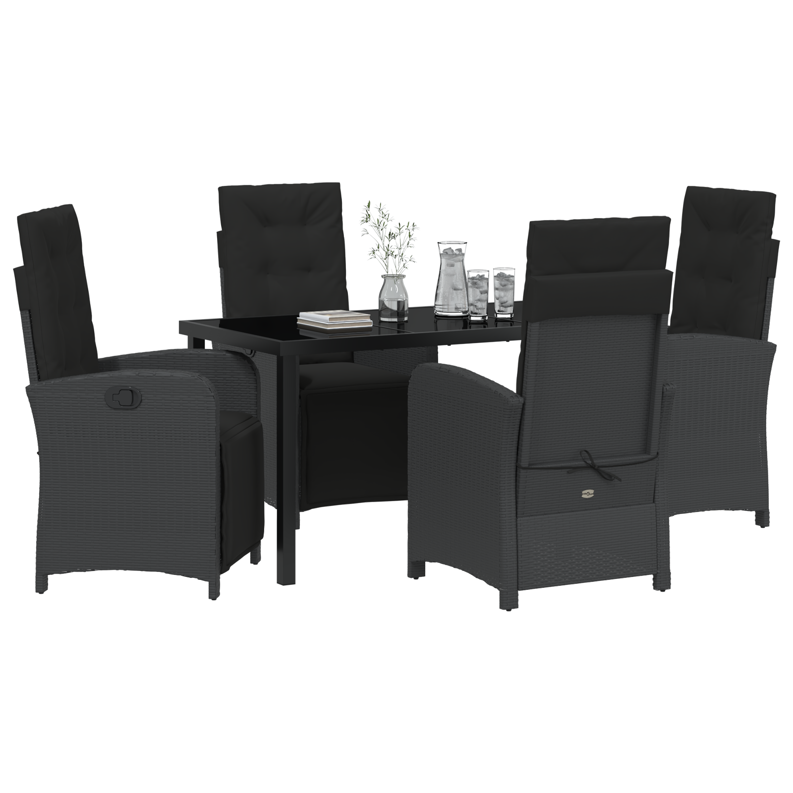 vidaXL 5-delige tuinset met kussens - zwart poly rattan