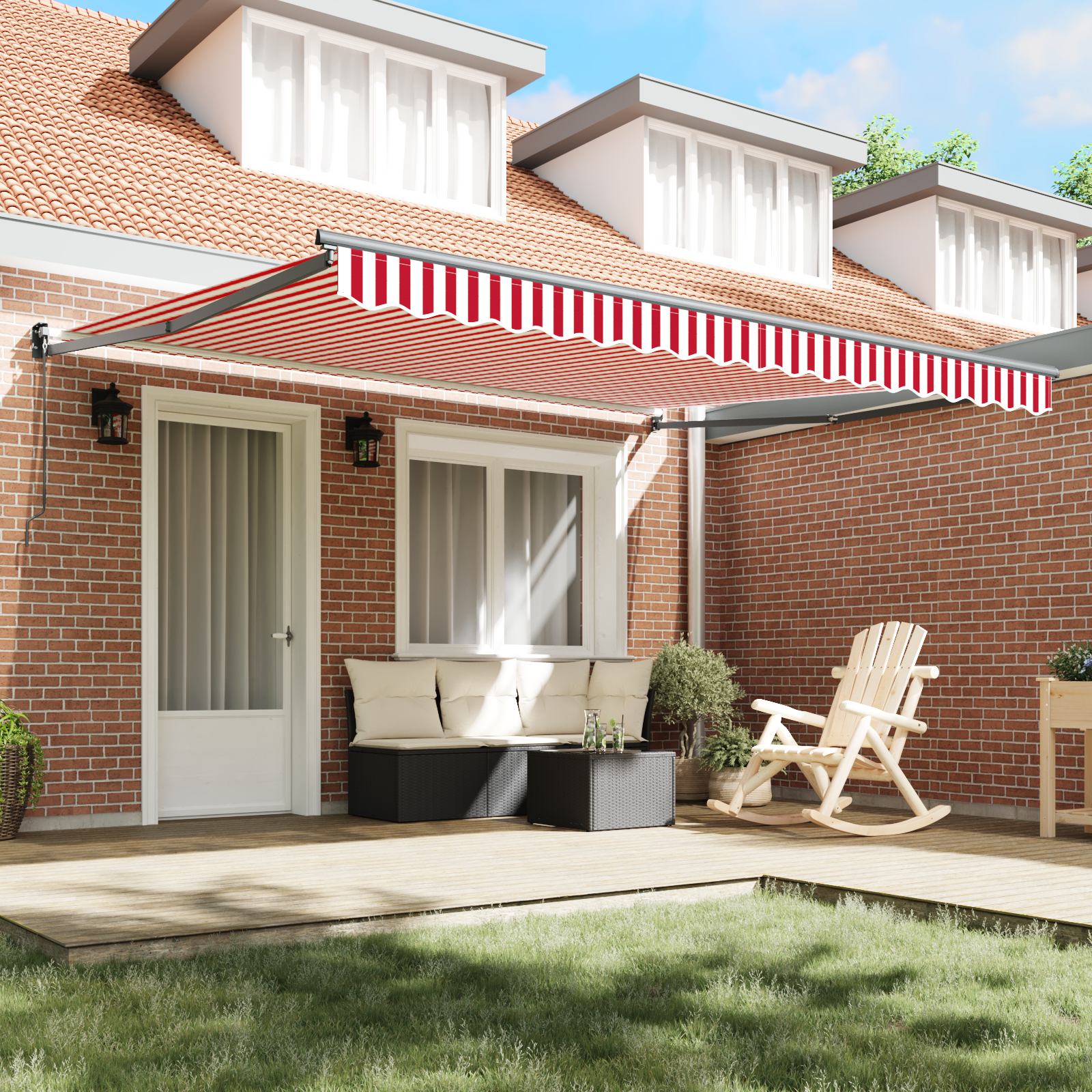 vidaXL Handmatig Uittrekbaar Ligbed Rood met Witte Strepen 400x300 cm