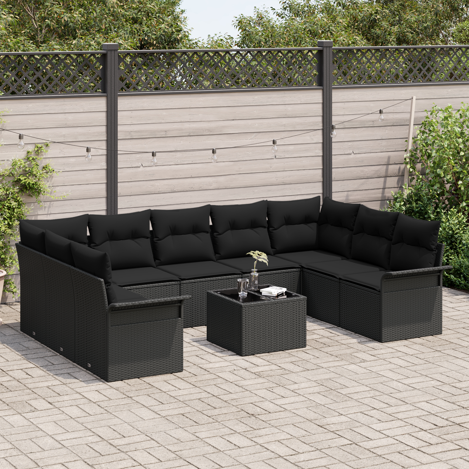 vidaXL 10-delige Tuinbankenset met kussens poly rattan beige