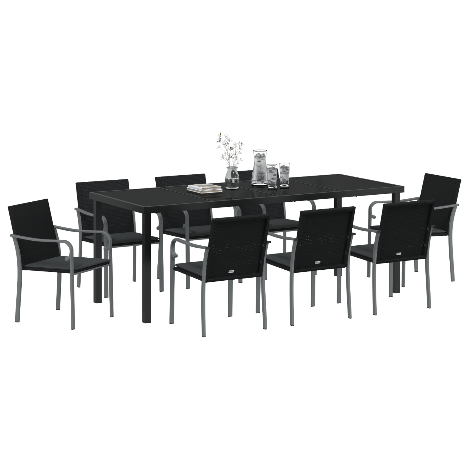 vidaXL 9-delige Tuin Eetset met Kussens - Zwart Poly Rattan