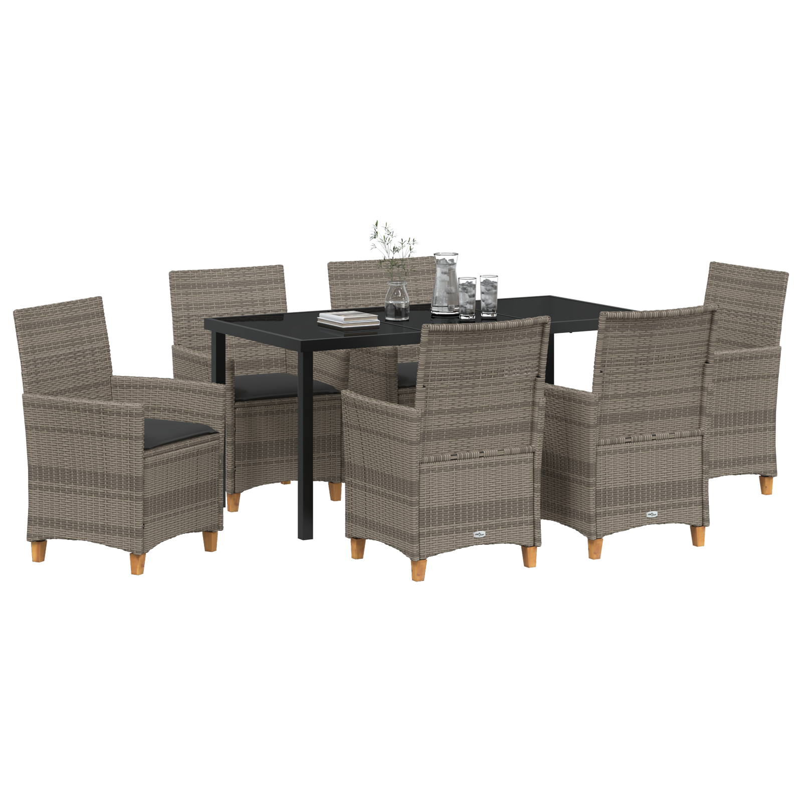vidaXL 7 Delige Tuin Eetset met Kussens Grijs Poly Rattan
