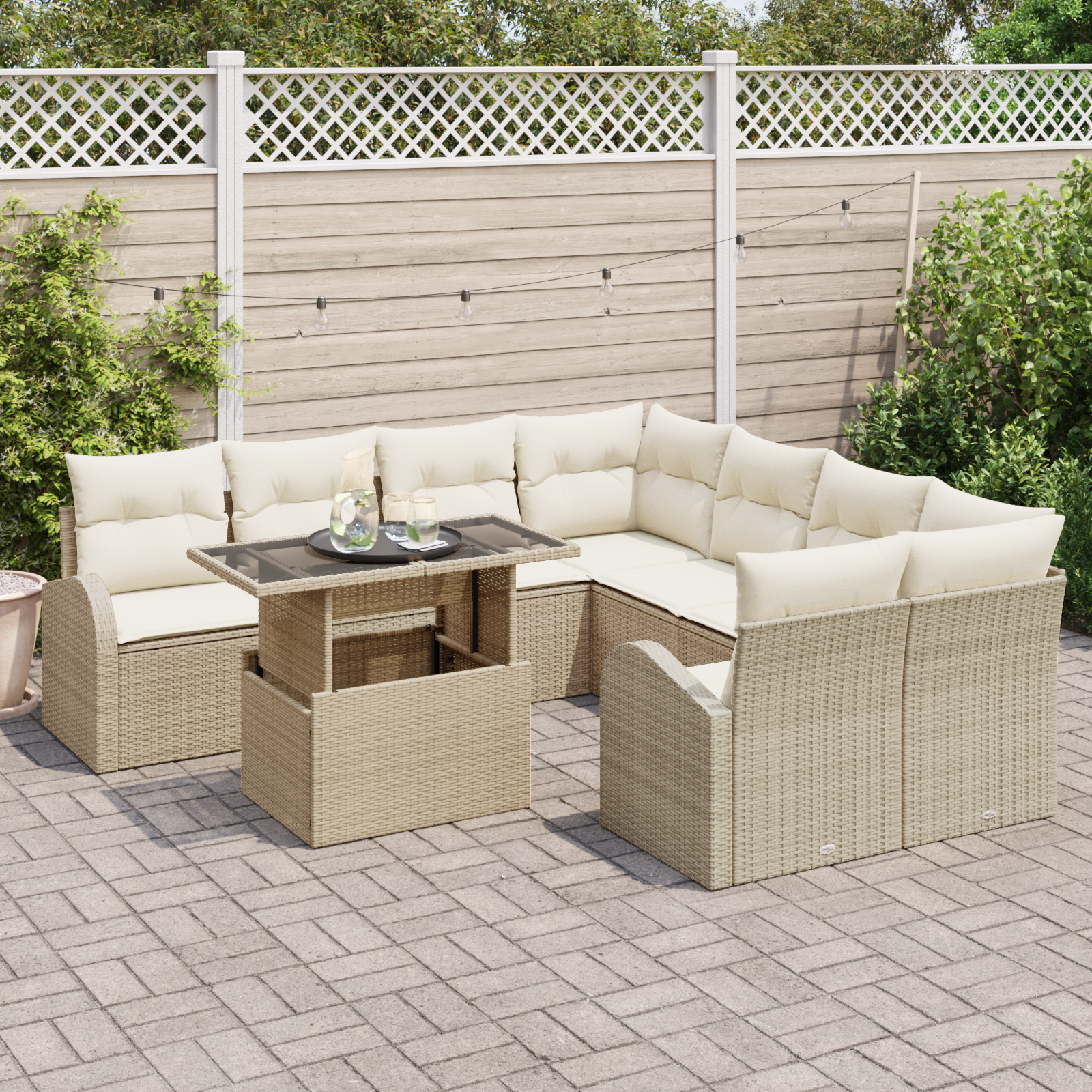 vidaXL 9-delige Tuinbankenset met kussens poly rattan beige