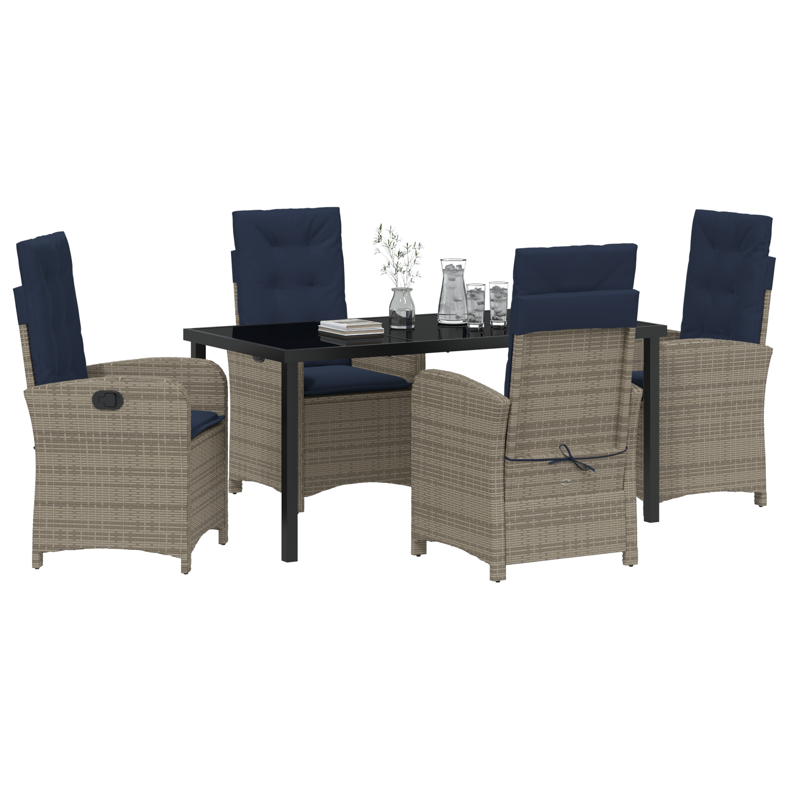 vidaXL 5-delige tuinset met kussens - Grijs poly rattan
