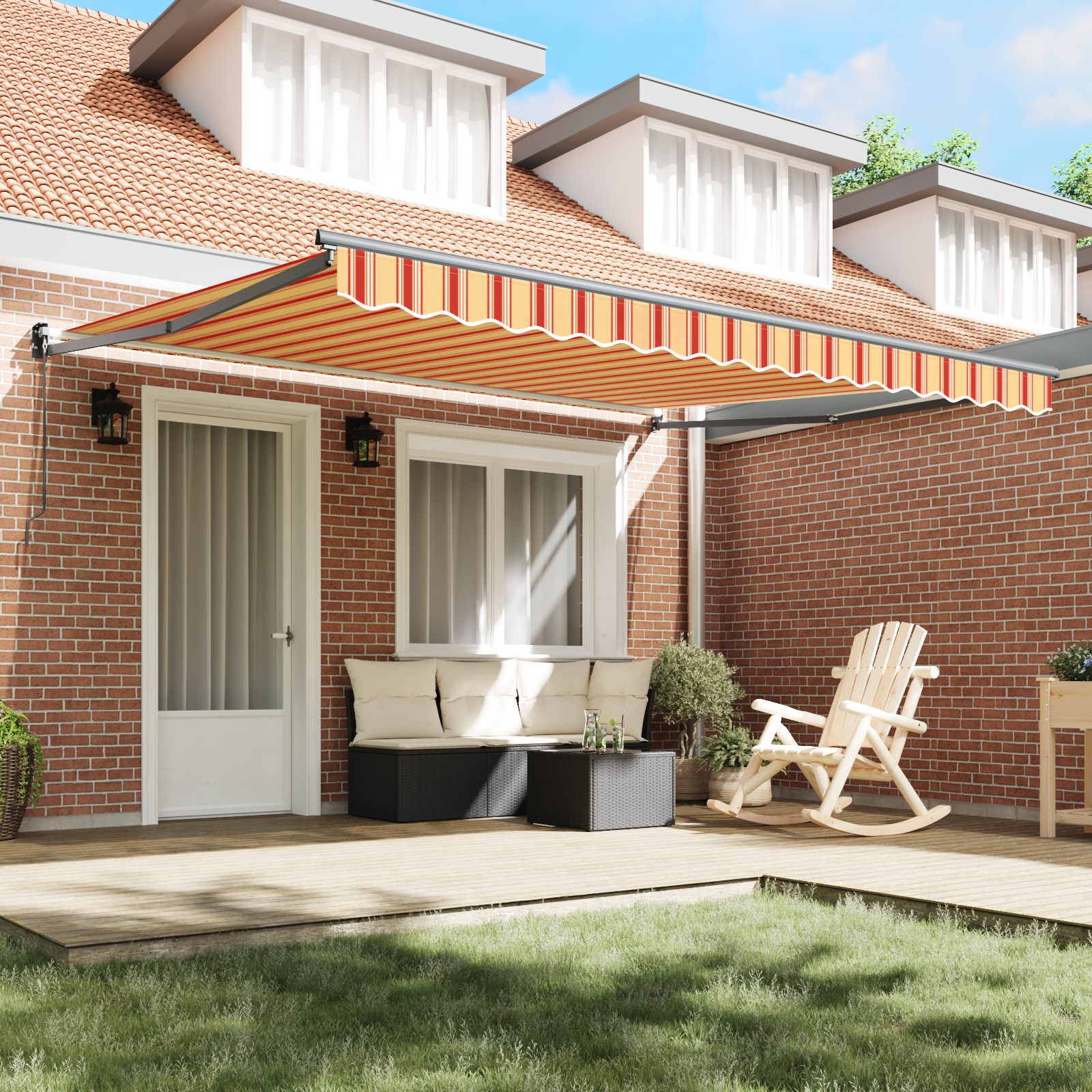 vidaXL Handbediend Uitschuifzonnescherm Geel en Oranje 400x300 cm