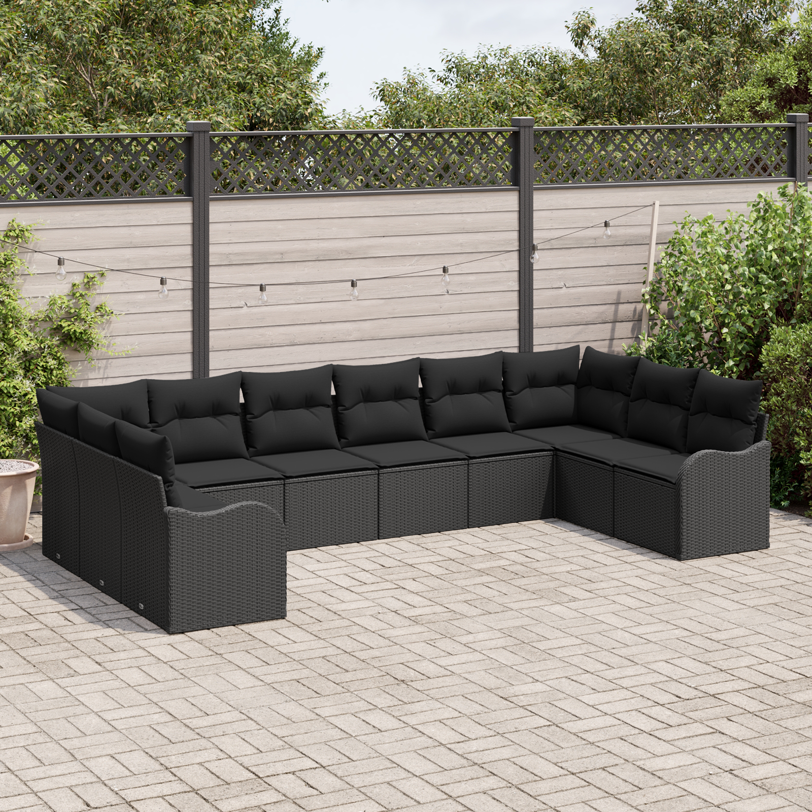 vidaXL 10-delige Tuinbankenset met kussens poly rattan zwart