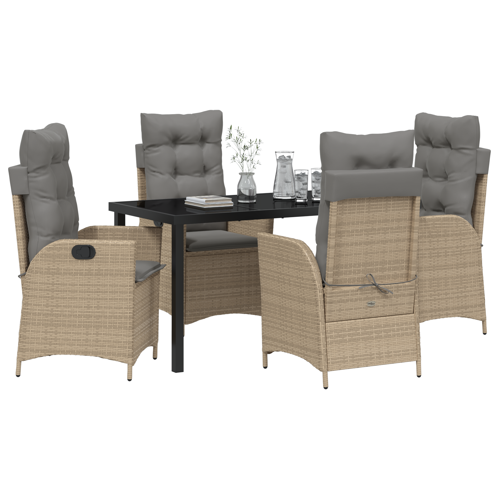 vidaXL 5-delige tuinset met kussens in beige poly rattan