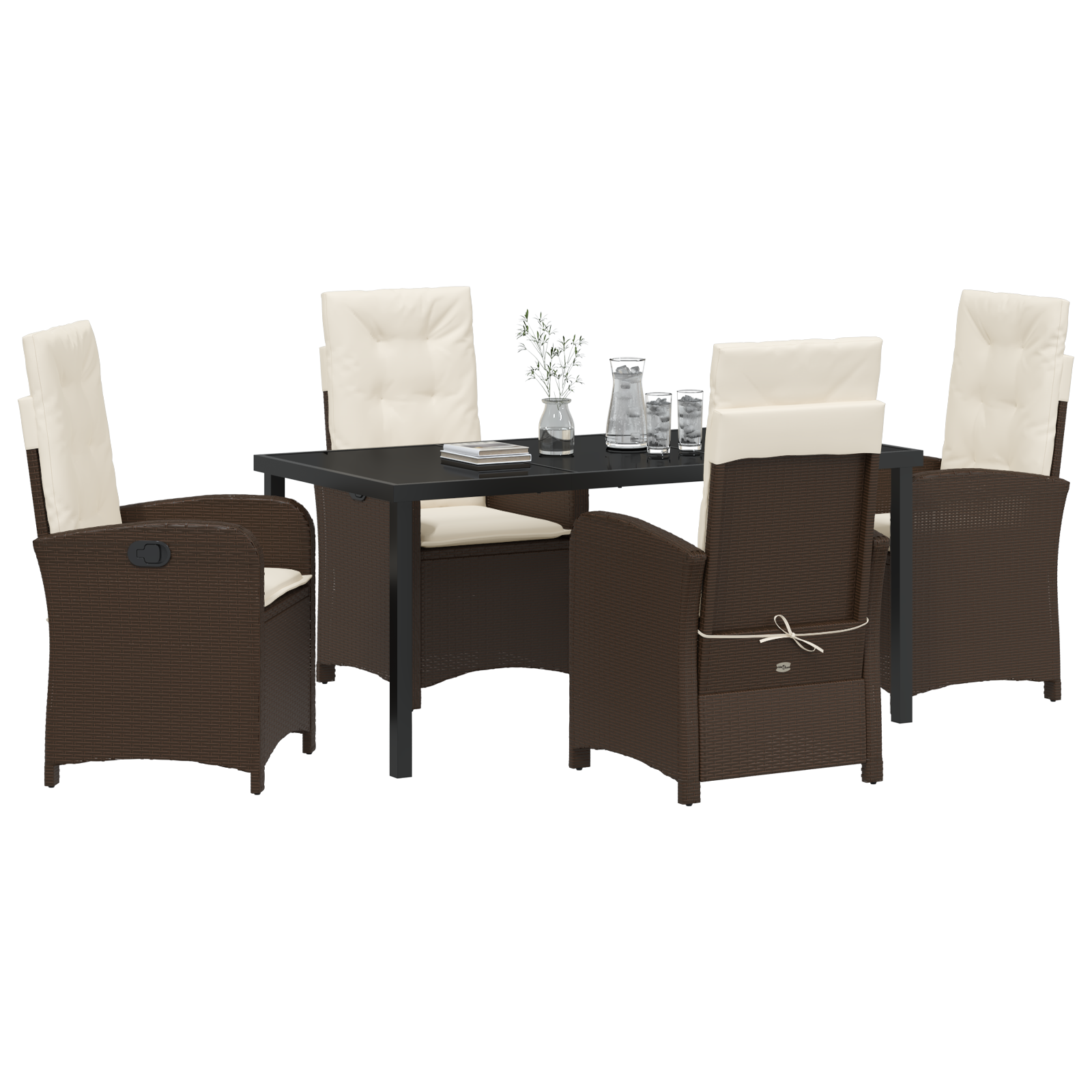 vidaXL 5-delige tuinset met kussens bruin poly rattan