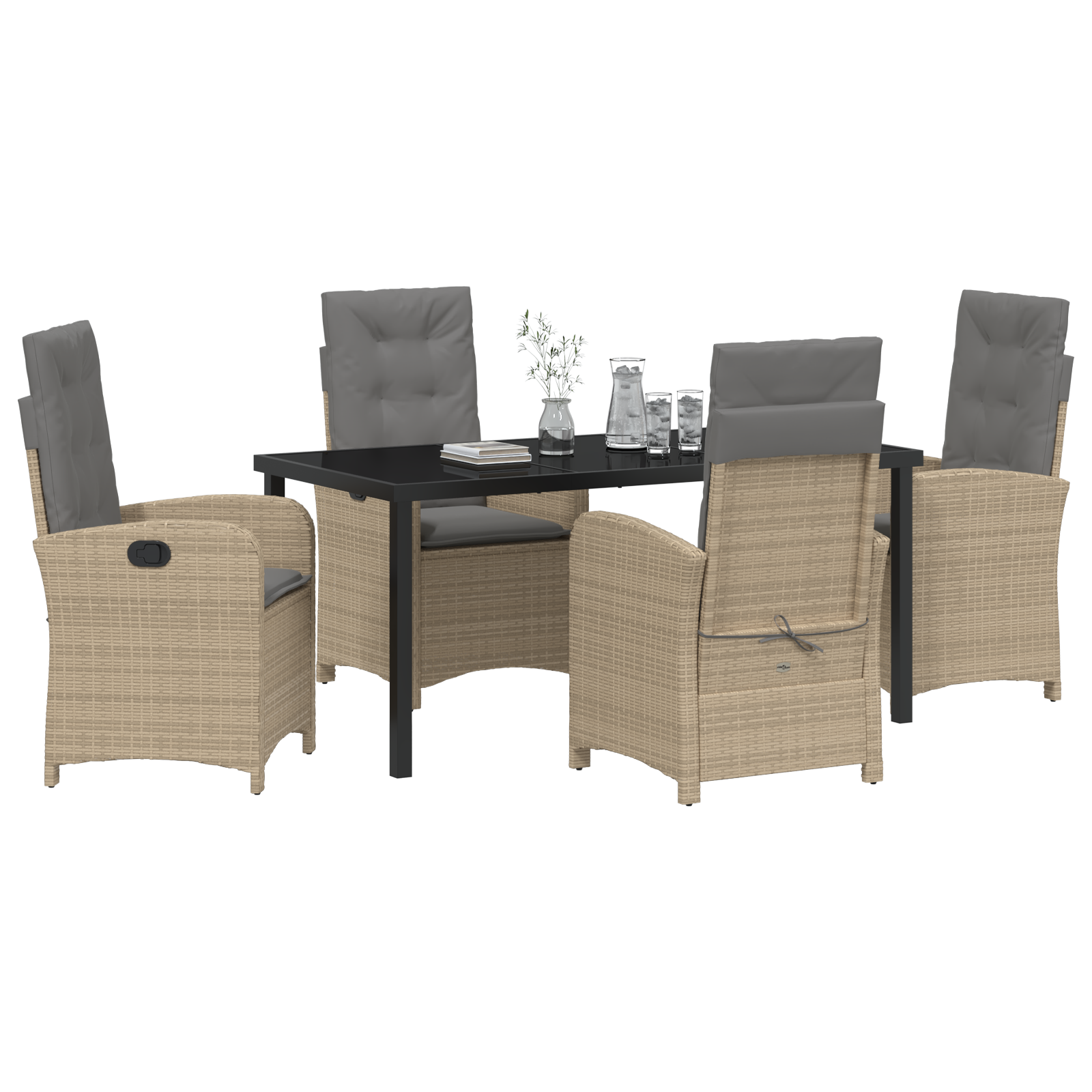 vidaXL 5-delige tuinset met kussens in beige poly rattan