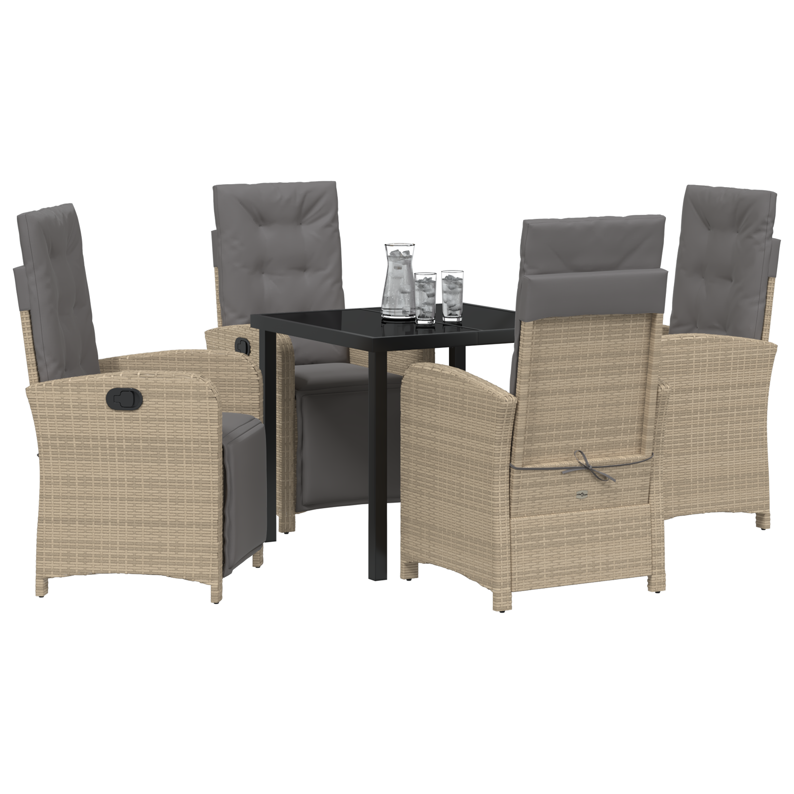 vidaXL 5-delige tuinset met kussens in beige poly rattan