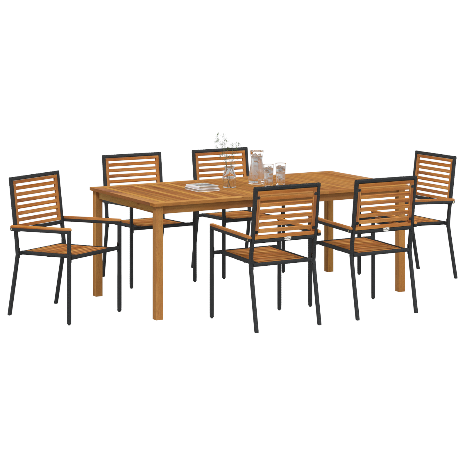 vidaXL 7-delige Tuin Eetset Zwart Poly Rattan Acacia