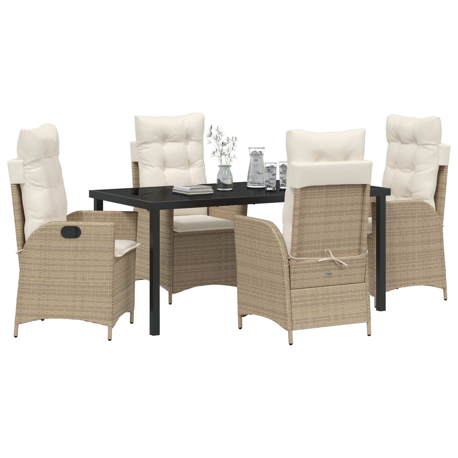 vidaXL 5-delige tuinset met kussens in beige poly rattan