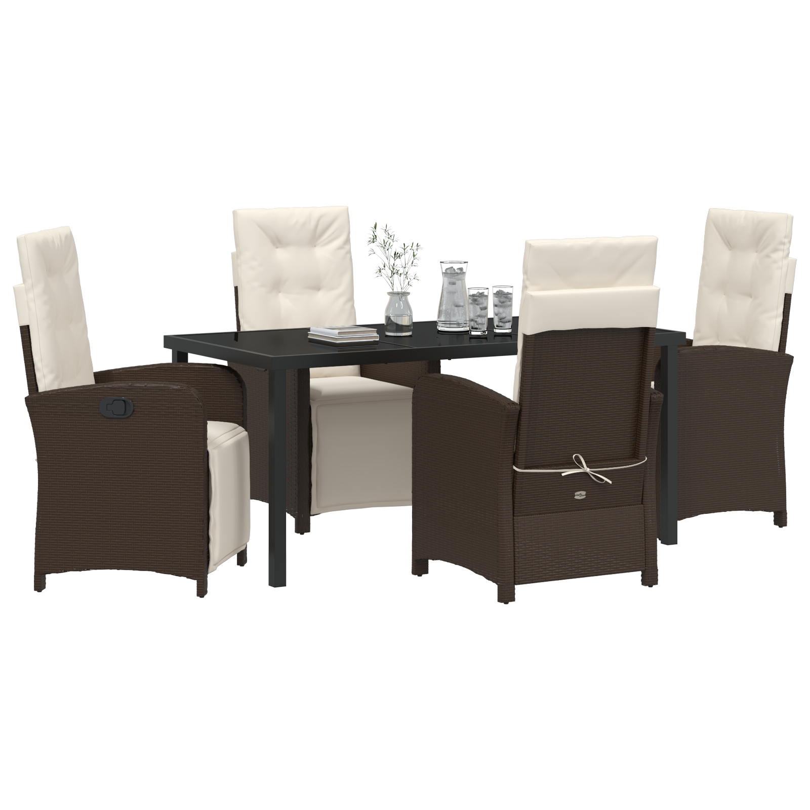 vidaXL 5-delige tuinset met kussens bruin poly rattan