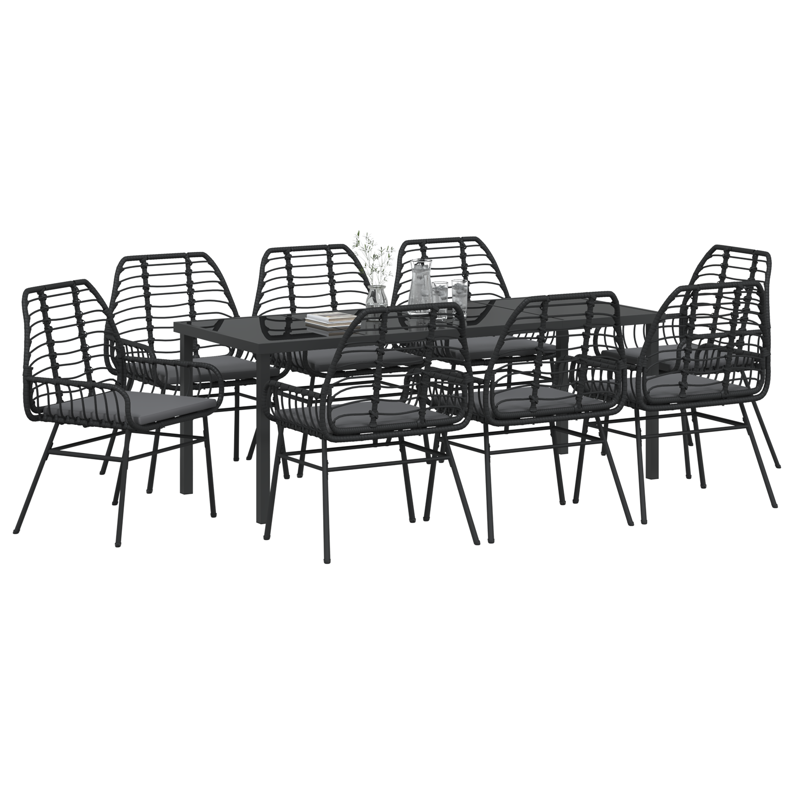 vidaXL 9-delige Tuinset met Kussens Zwart Poly Rattan