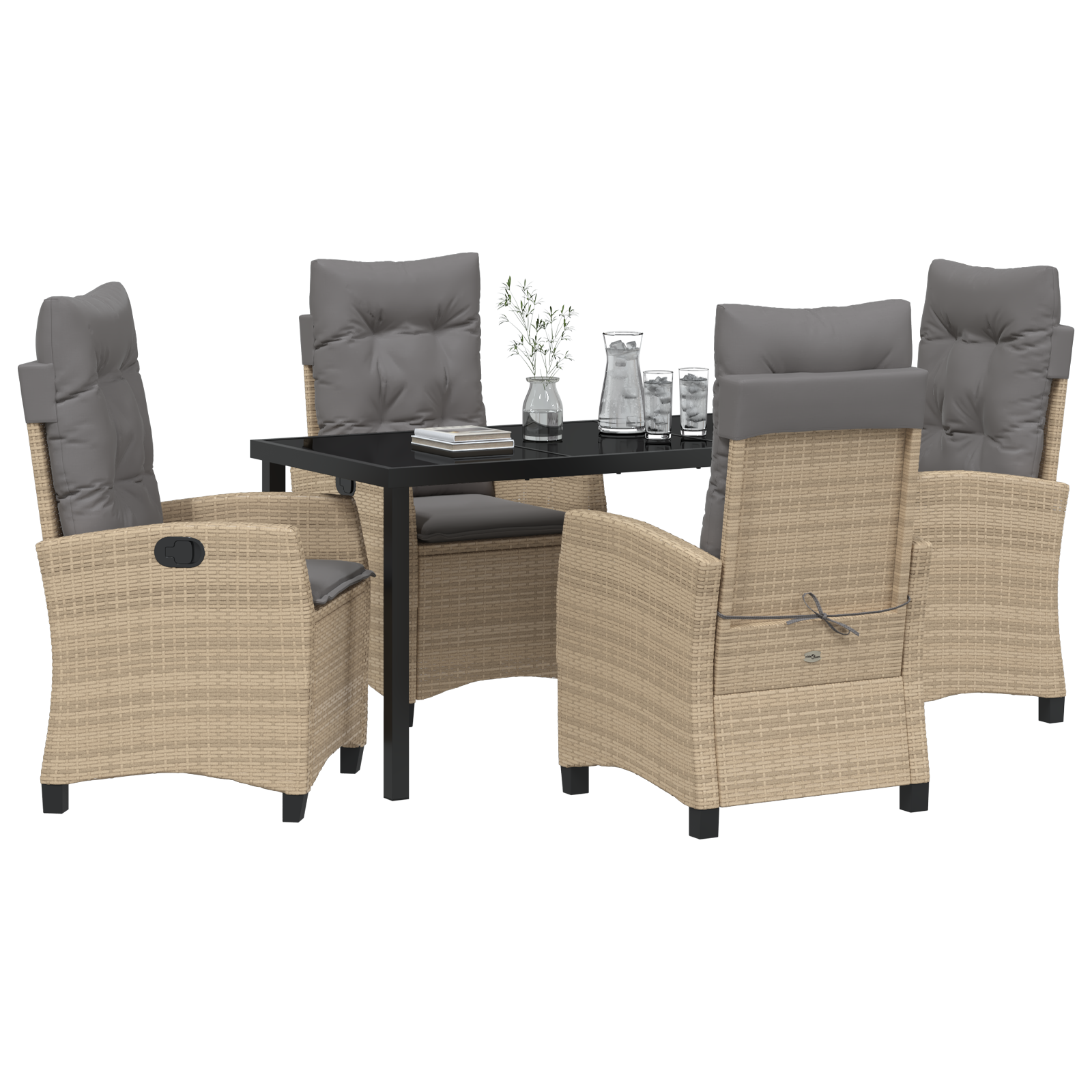vidaXL 5-Delige Tuin Eettafel Set met Kussens - Beige Poly Riet