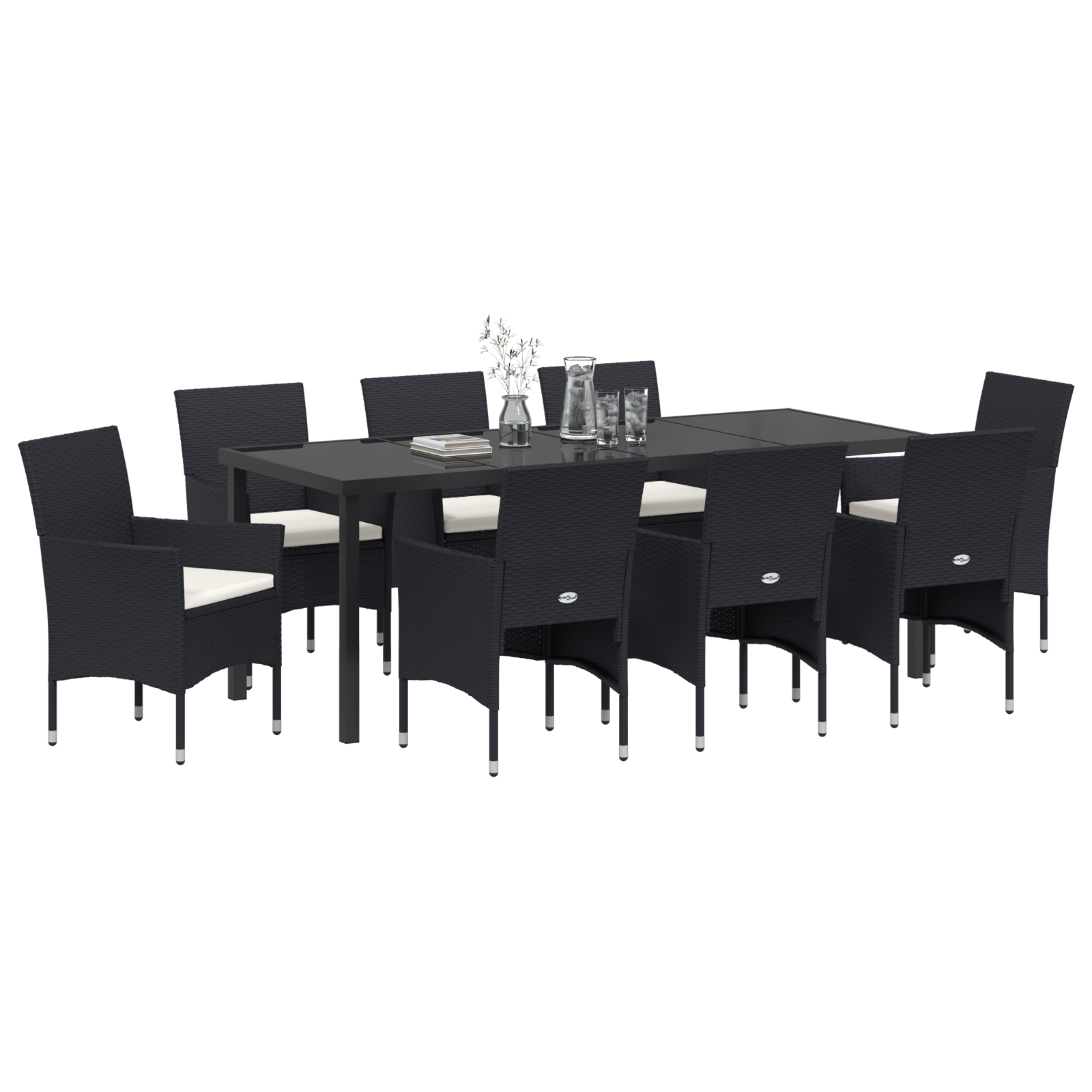 vidaXL 9-delige tuinset voor aan de eettafel in zwart poly rattan
